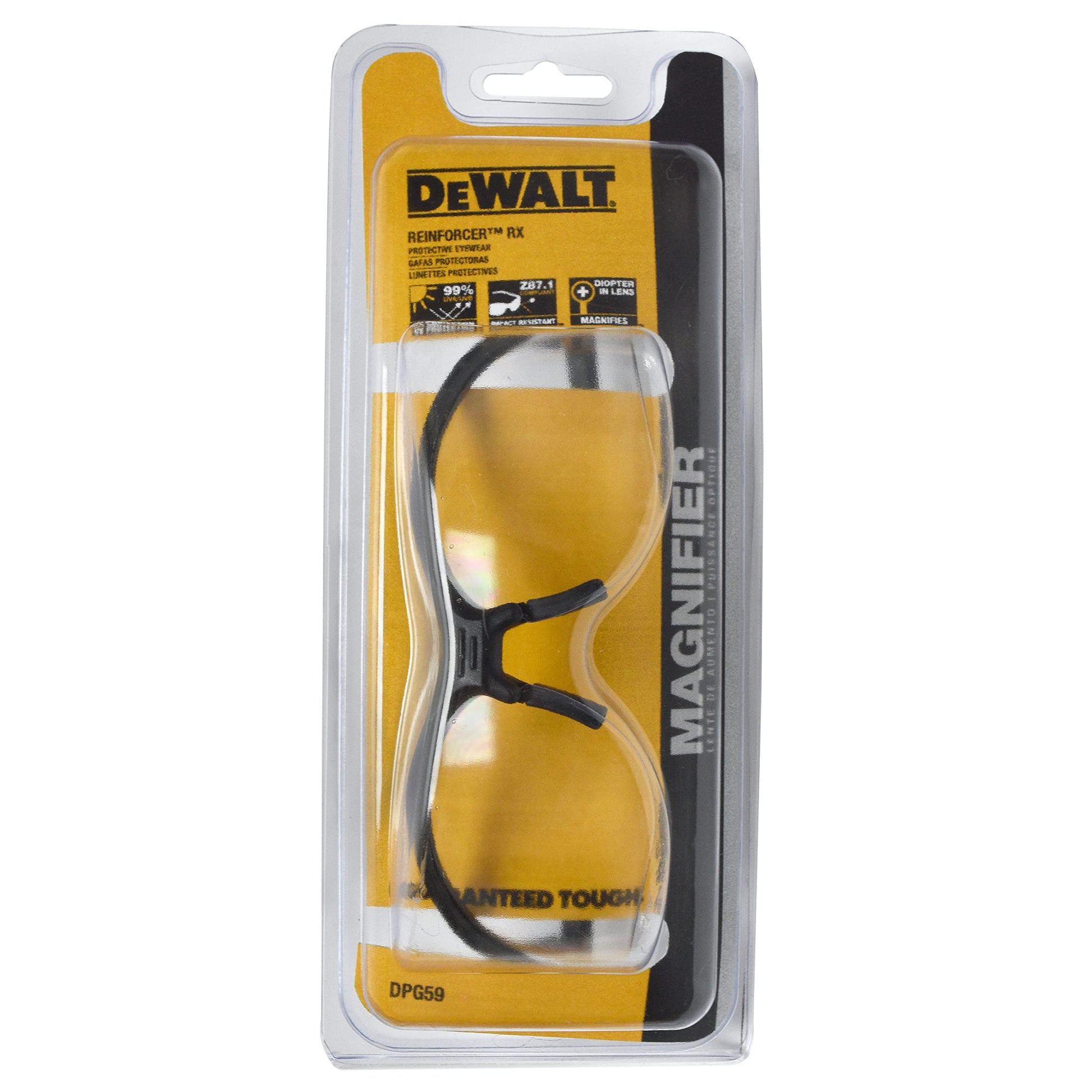 Dewalt DPG59-110C Refuerzo Rx-Bifocal 1.0 Lente transparente de alto rendimiento anteojos de seguridad con patillas de goma y funda protectora para anteojos