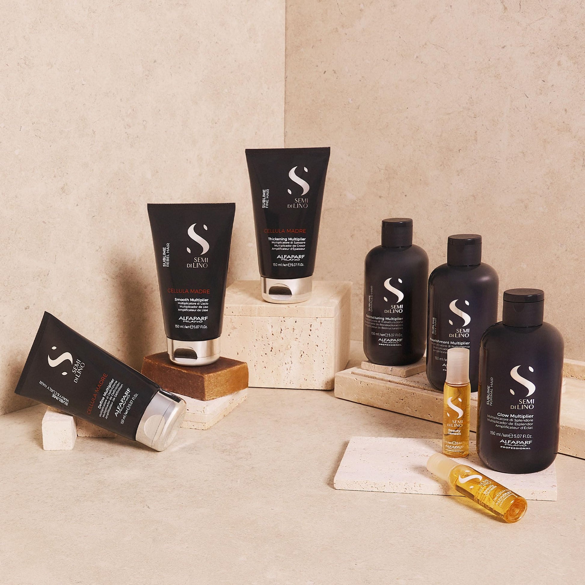 Pack de 12 Ampolletas Alfaparf Semi Di Lino Cellula Madre Beauty Genesis para Cabello. Tratamiento reparador y revitalizante con células madre. ¡Restaura tu cabello desde la raíz! Ideal para pelo dañado y sin vida.