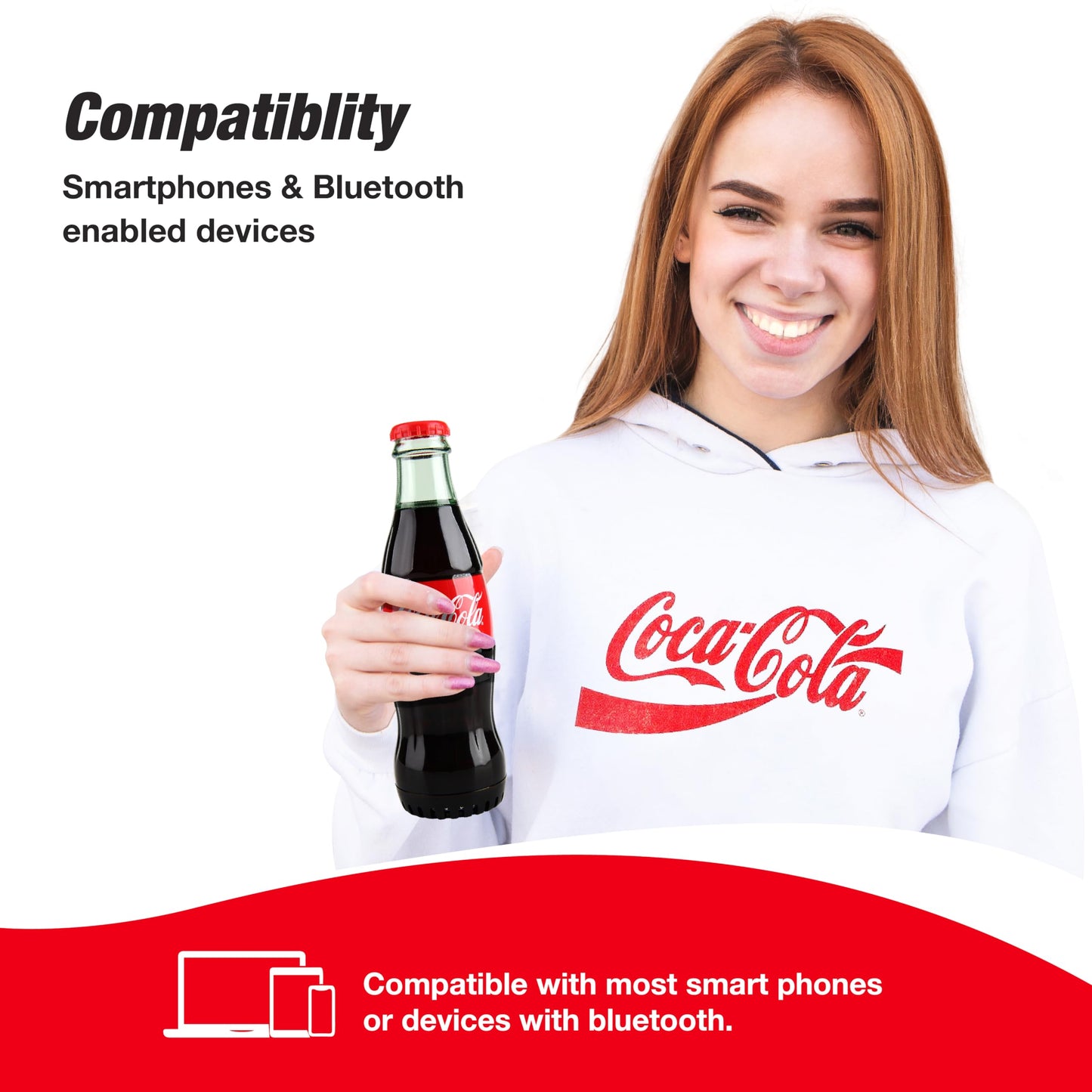 Bocina Bluetooth oficial con forma de botella Coca-Cola – Bocina inalámbrica portátil con Bluetooth 5.0, graves profundos, entrada AUX, batería de larga duración – Sonido HD fuerte para uso en casa