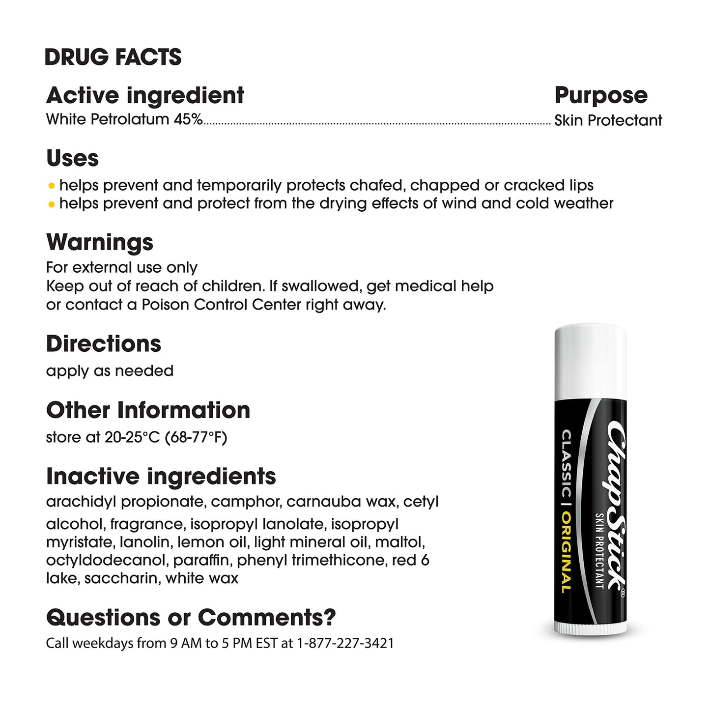 ChapStick Classic (3 Sticks) Original Flavor Skin Protectant Flavored Lip Balm Tube, 0.15 Ounce Each