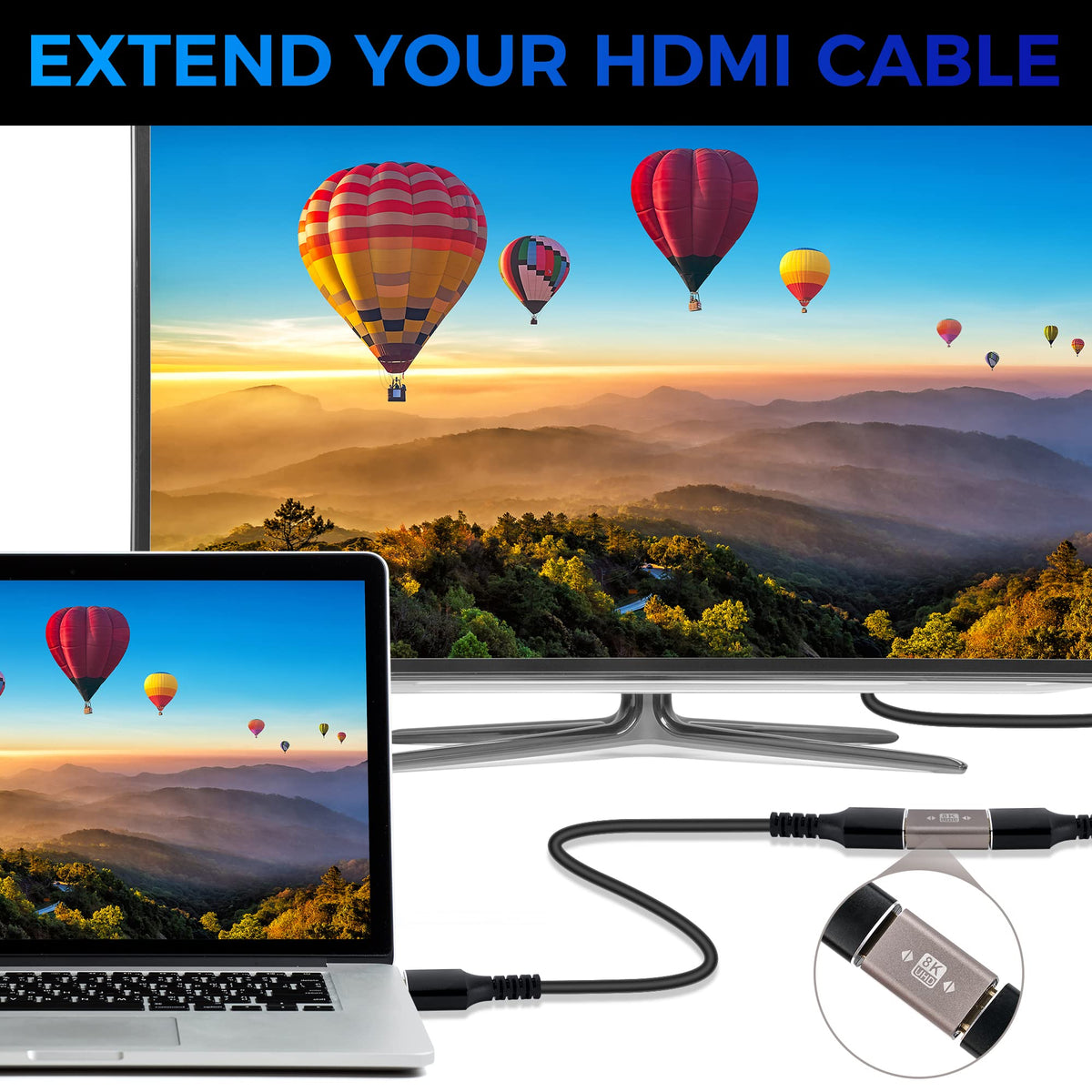 Acopladores HDMI 8K a 60Hz Adaptador de Extensión para HDTV y Consolas
