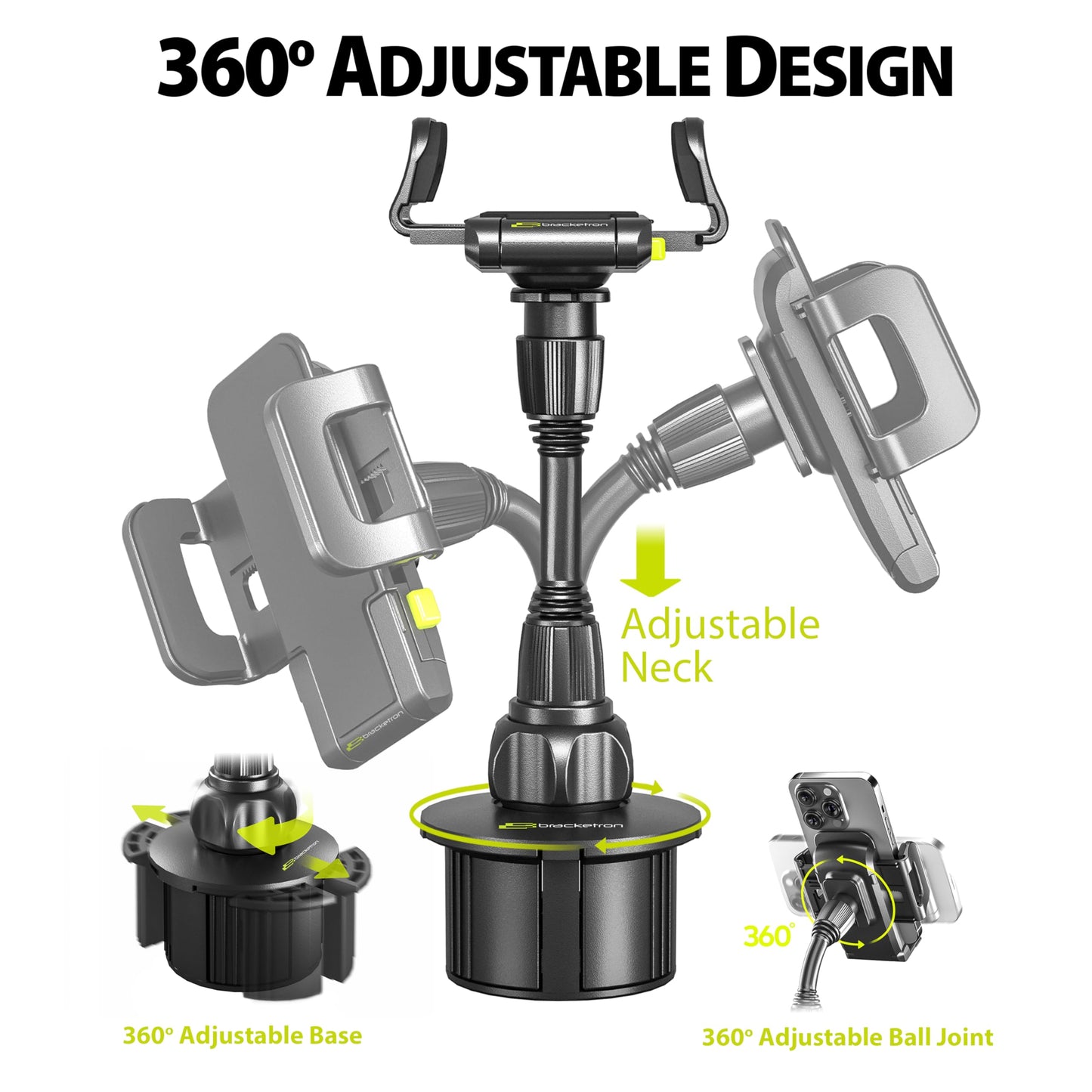Bracketron - Soporte Universal para Coche TekGrip, Compatible con iPhone X 8 Plus 7 SE 6S 6 5S 5 Samsung Galaxy S9 S8 S7 S6 S5 Note Google Pixel 2 XL LG Nexus Sony Nokia BT1-661-2, Negro