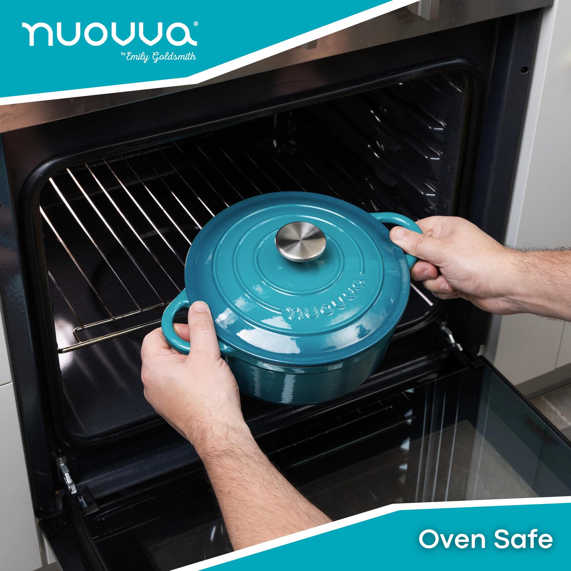Nuovva - Horno holandés de hierro fundido con tapa - Cacerola esmaltada antiadherente - Utensilios de cocina resistente para horno holandés - Verde azulado, 3.1 cuartos de galón, 22 cm