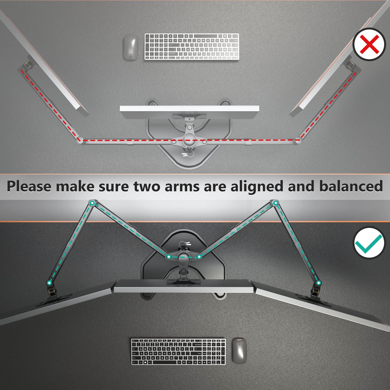 Soporte para Monitor Triple WALI Negro con Inclinación y Rotación para Escritorio