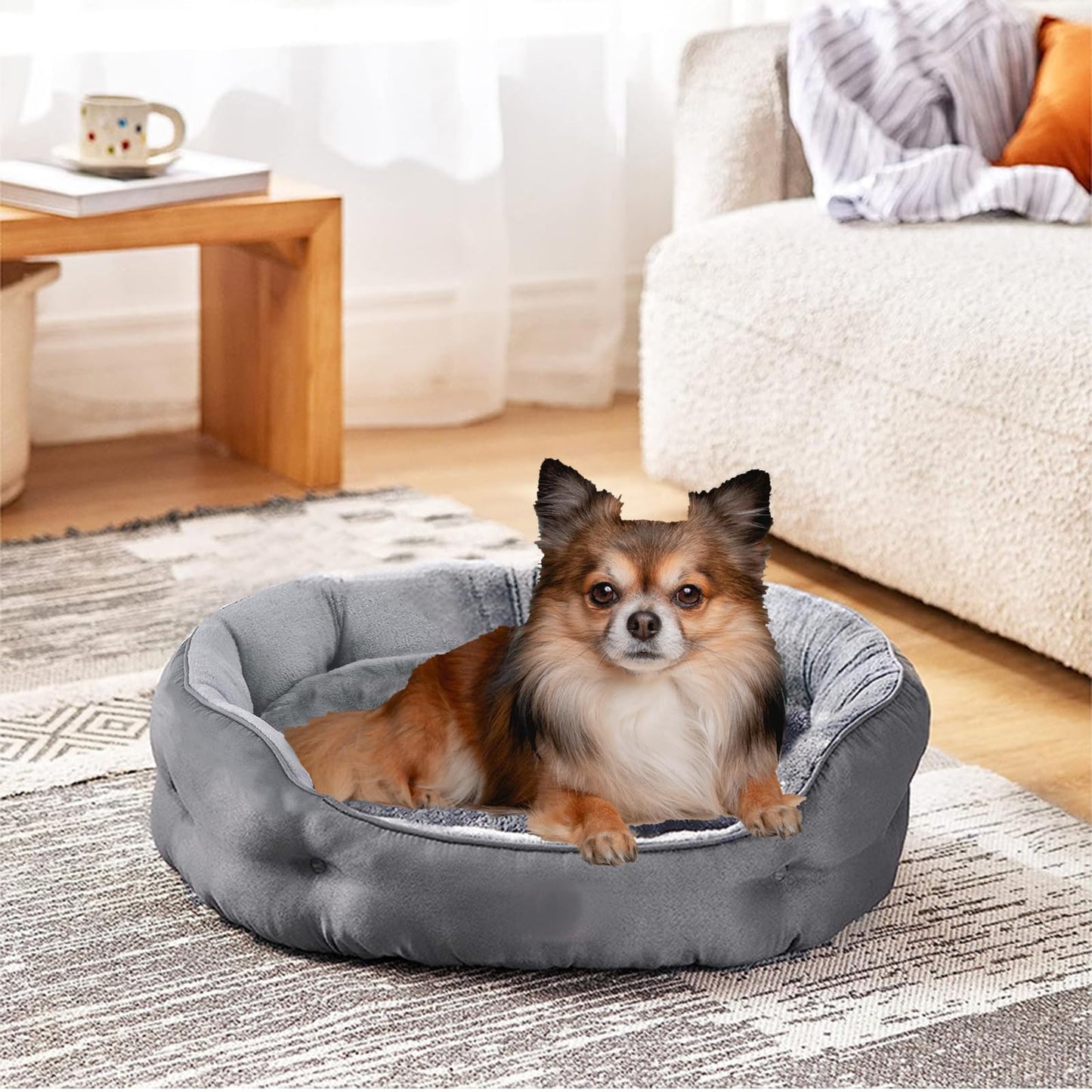 Cama para Perro OPUEW Gris con Fondo Antideslizante y Terciopelo Lavable para Mascotas Pequeñas