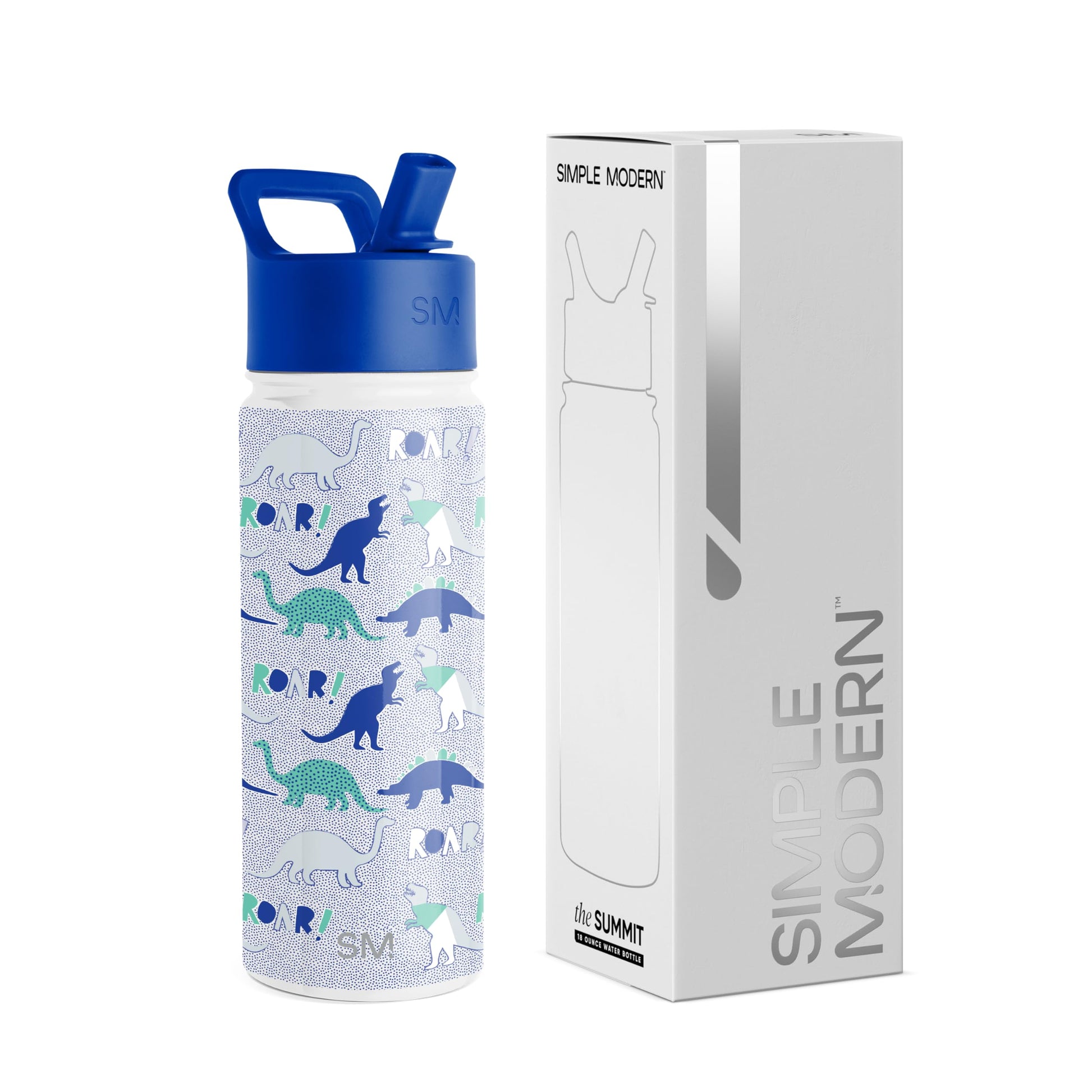 Botella de Agua Simple Modern Dinosaur Roar con Tapa de Popote Insulada de Acero Inoxidable para Niños