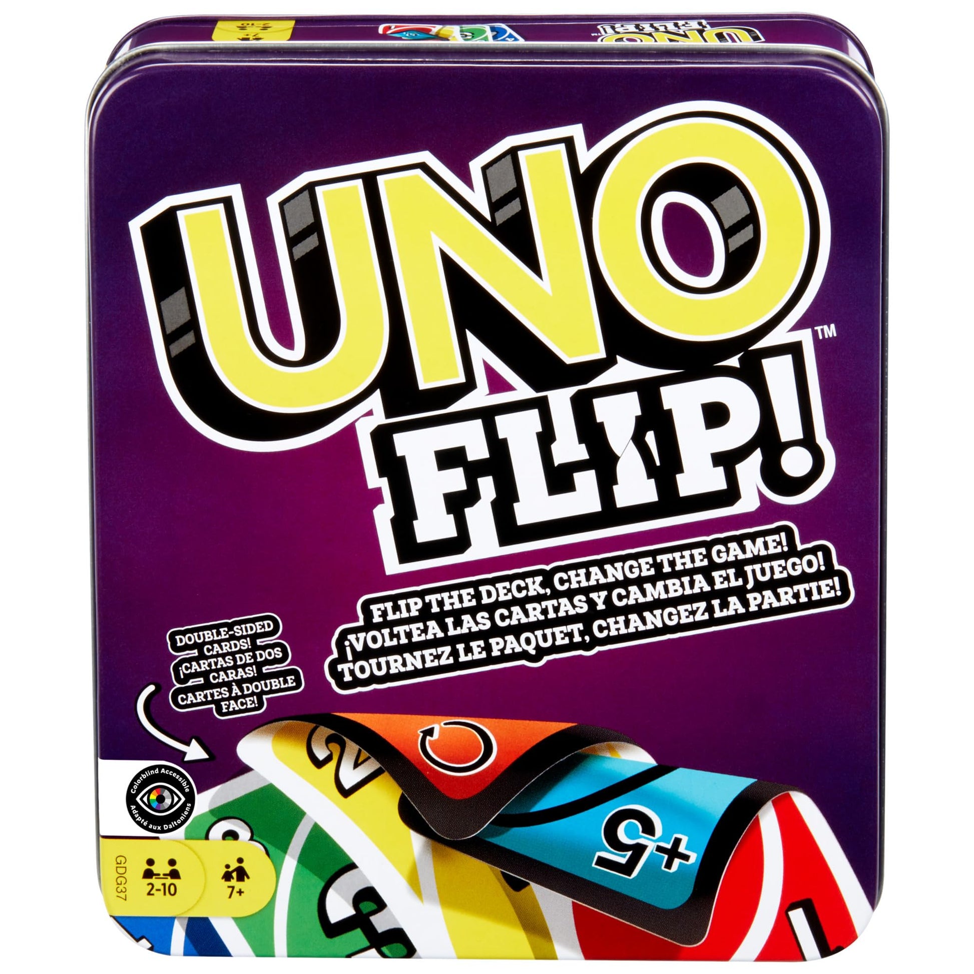 Juego de Cartas UNO Flip Mattel Metálico para Jugar Entre Amigos 7+ Años