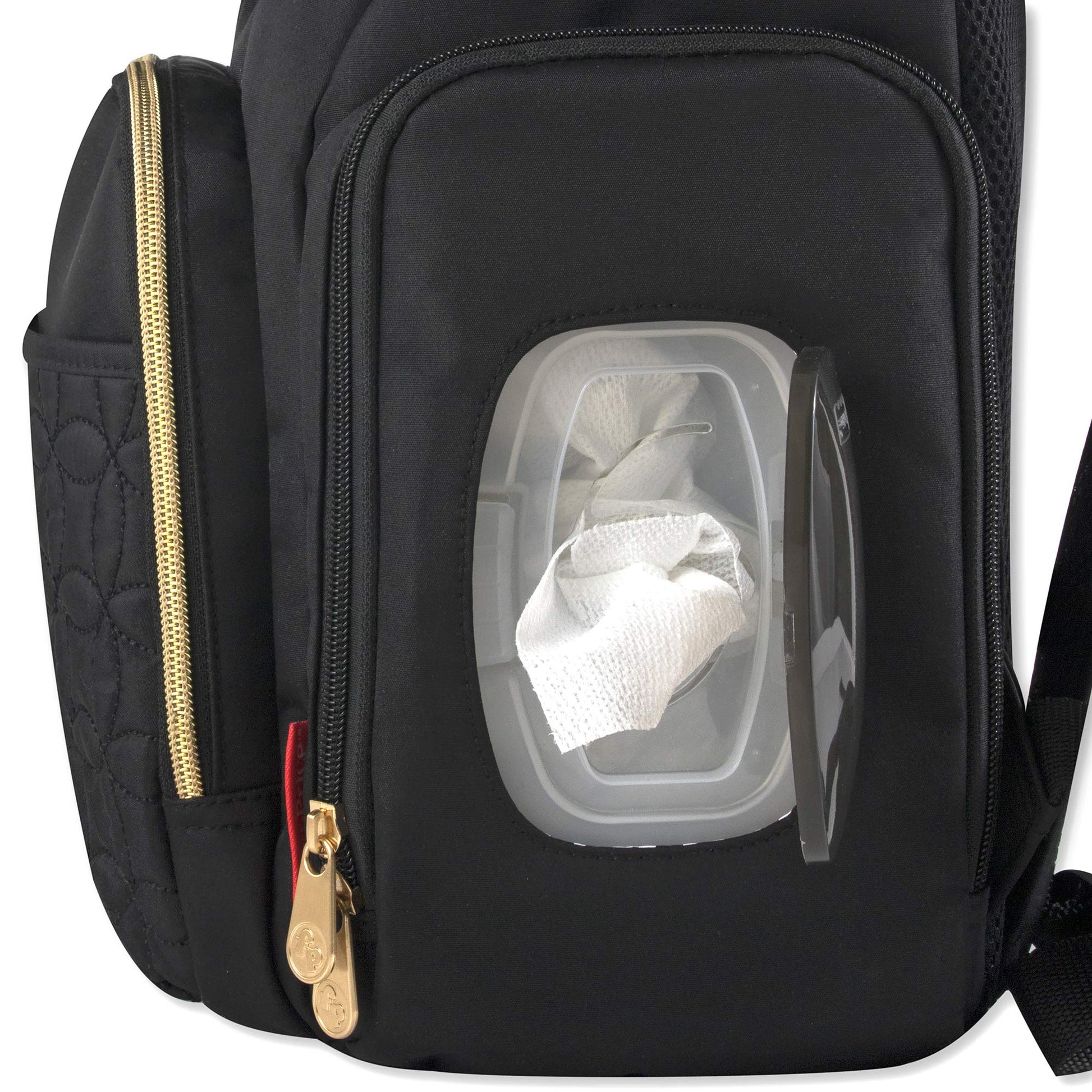 Mochila acolchada moderna para pañales y bolsa de viaje multiusos con cordón para bebé, juego de 3 piezas (negro)