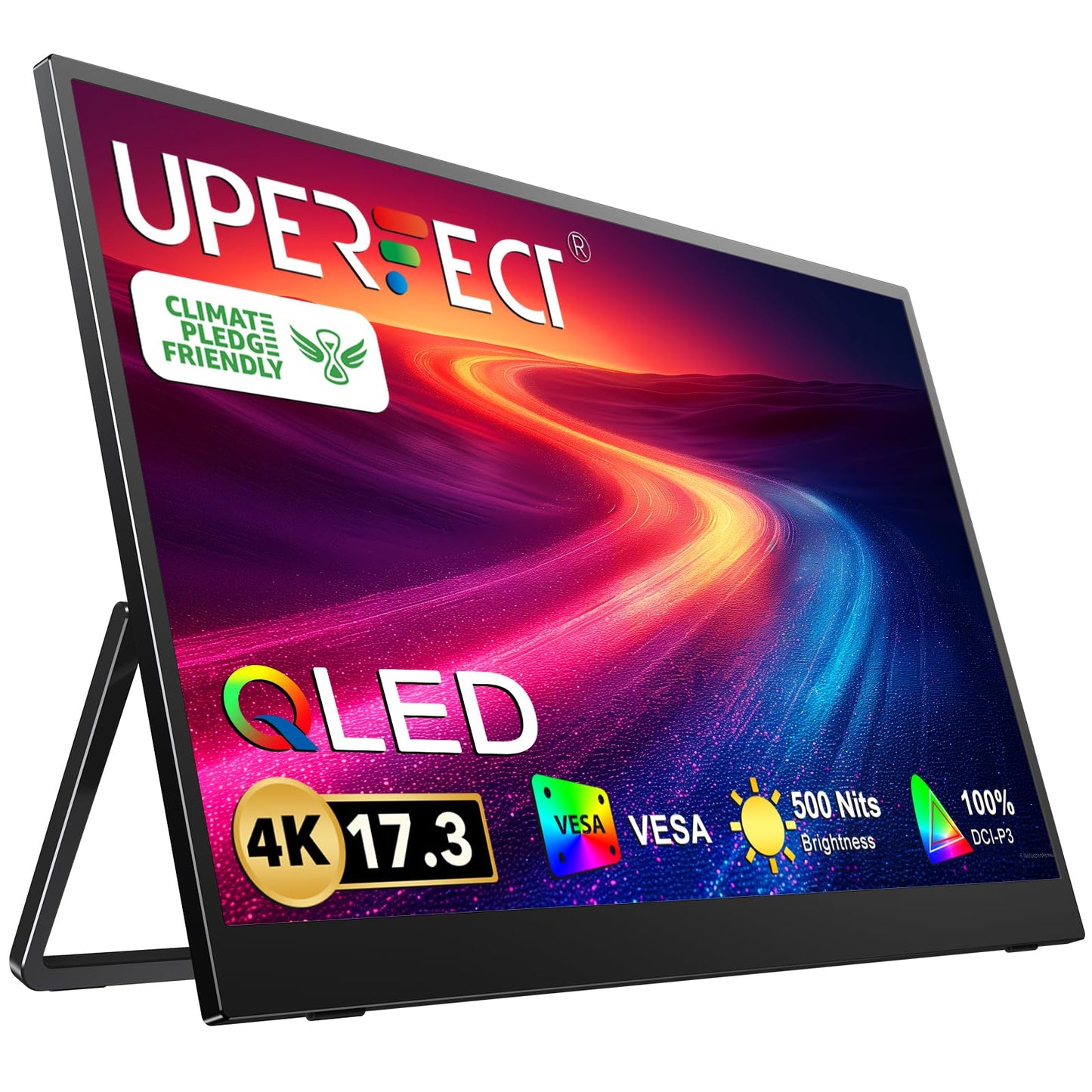 UPERFECT Truely 4K Computer Monitor, 17.3'' UHD FreeSync 100% Adobe RGB 500 Nits Brightness HDR IPS 2 Speakers Eye Care Game Display Type-C HDMI for Laptop PC Phone, VESA & Smart Cover