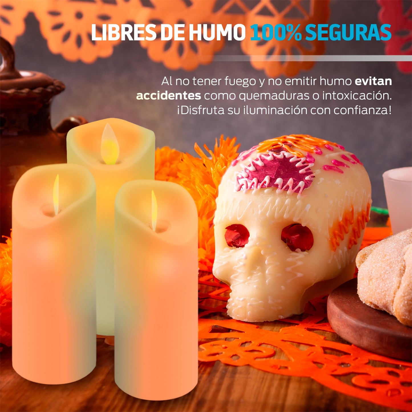 Velas LED Grandes Redlemon Amarillas con Flama Realista y Baterías AA Incluidas 100% Seguras Ecológicas