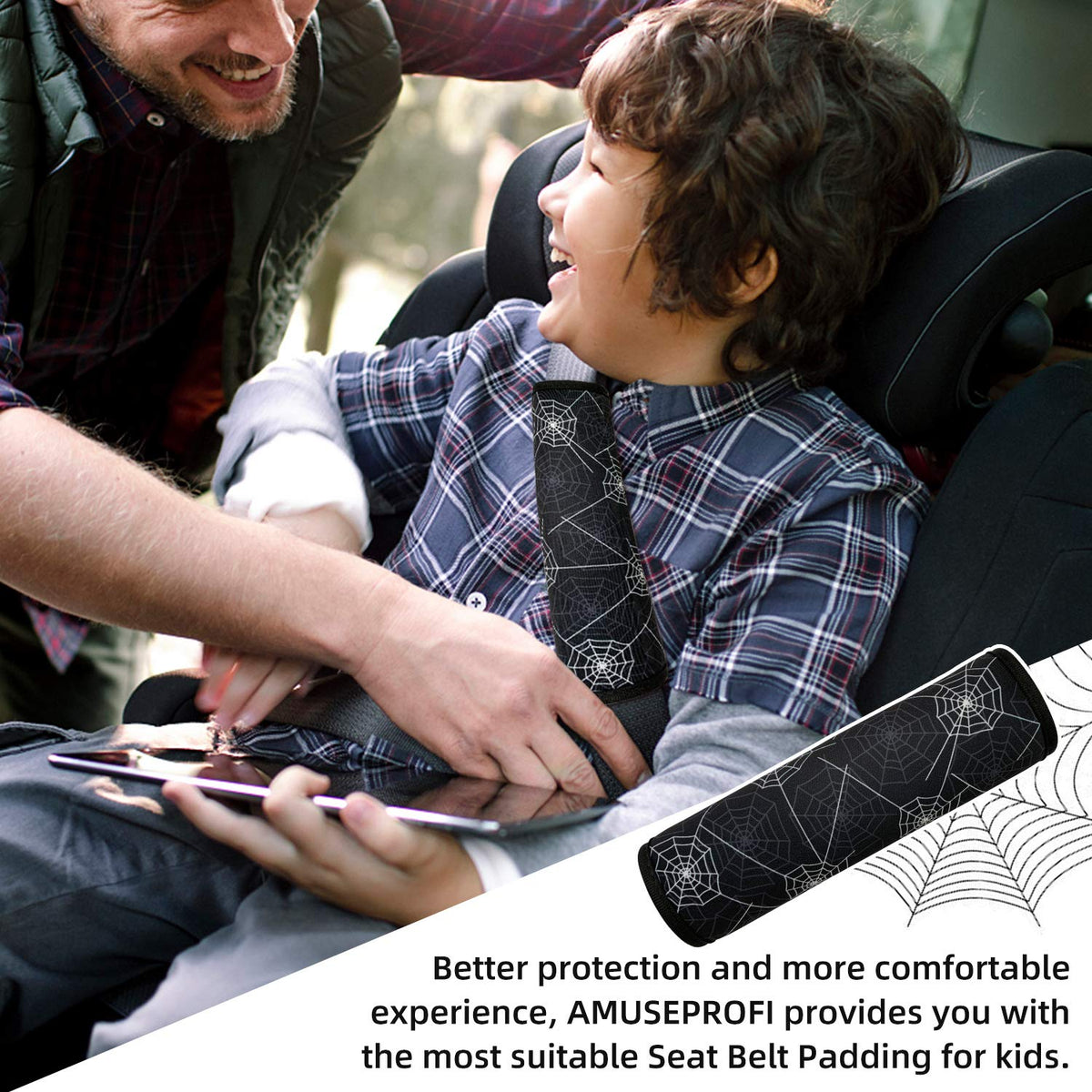 Funda para Cinturón de Seguridad Spider Negra con Almohadilla para Niños