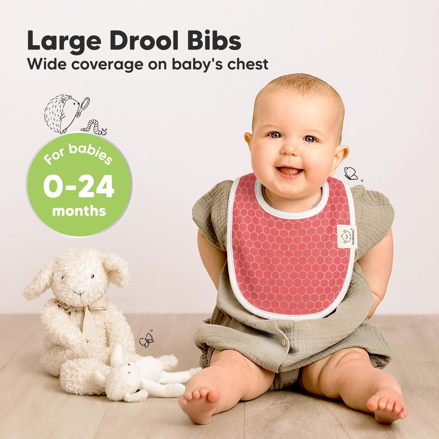 KeaBabies - Paquete de 8 baberos orgánicos para bebé para babeo y dentición, baberos de algodón suave para bebé, niño, extra absorbentes, fáciles de limpiar y poner para niños pequeños, recién nacidos