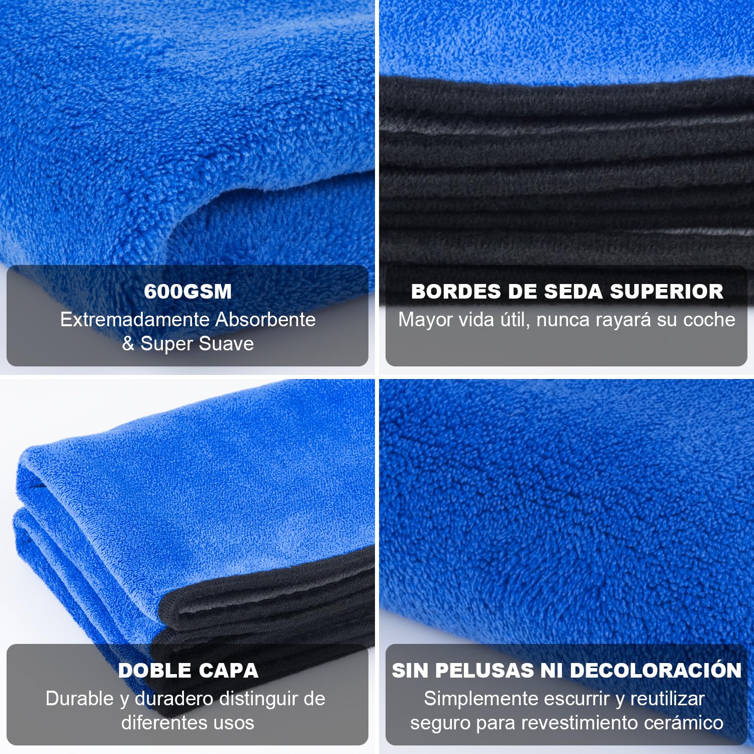 DASKING Kit Limpieza Coche, Guante y Toallas de Microfibra Premium de Lavado Coche, 2PCS Toallas (30 * 40cm) y 1PC Guante para la Limpieza de vehículo, Juego de Limpieza para Automóviles, Azul