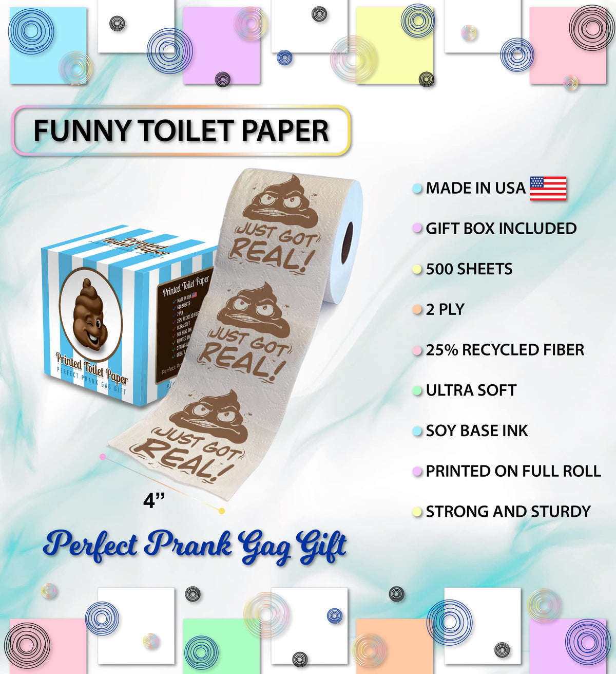Papel Higiénico Impreso TP Just Got Novedoso para Broma y Decoración para Hombre y Mujer