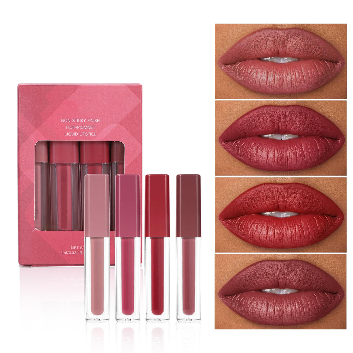 Allphv Set de Labiales Líquidos 4 Piezas- Kit de Maquillaje Diario (B)
