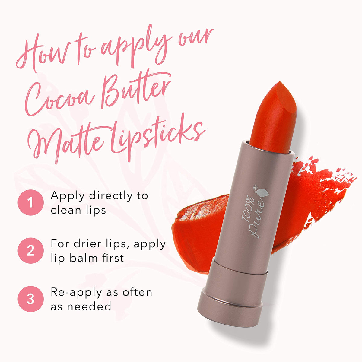 100% Pure Cocoa Butter Matte Lipstick, Cactus Bloom, 0.15 Ounce