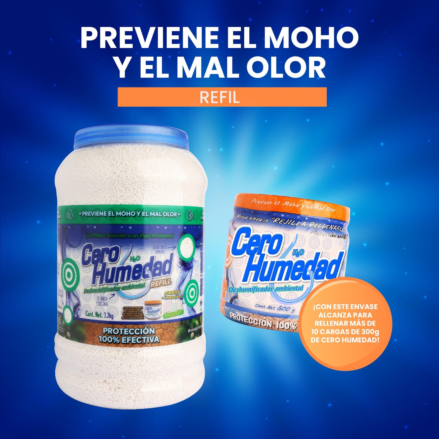Cero Humedad - Deshumidificador de 3.2 Kg - Incluye 2 Rejillas Rellenables 300 Grs c/u