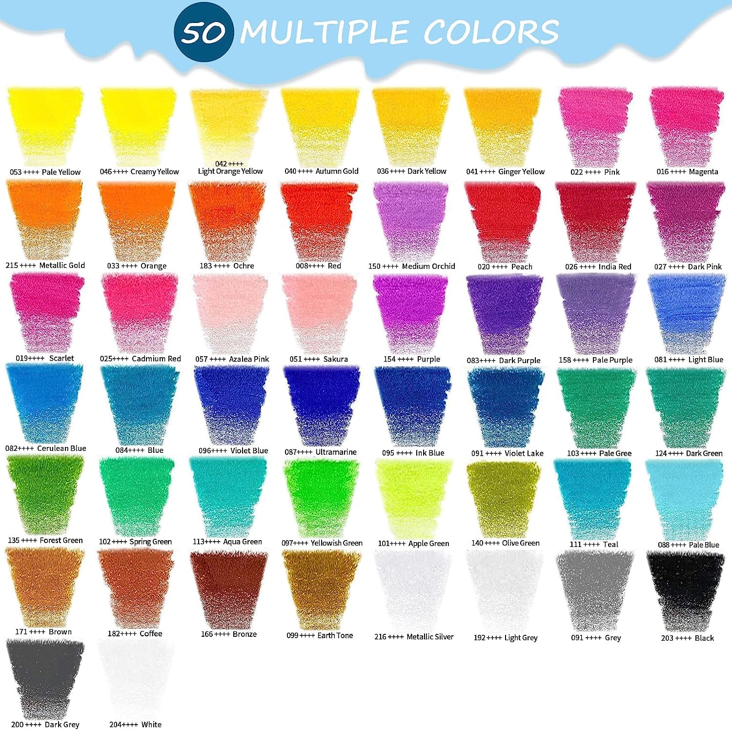 Lápices de Colores, Juego Profesional Lápices de colores de 50 Colores, Núcleos a Base de Cera Suave Numerados, Para Dibujar, Dibujar, Sombrear y Colorear