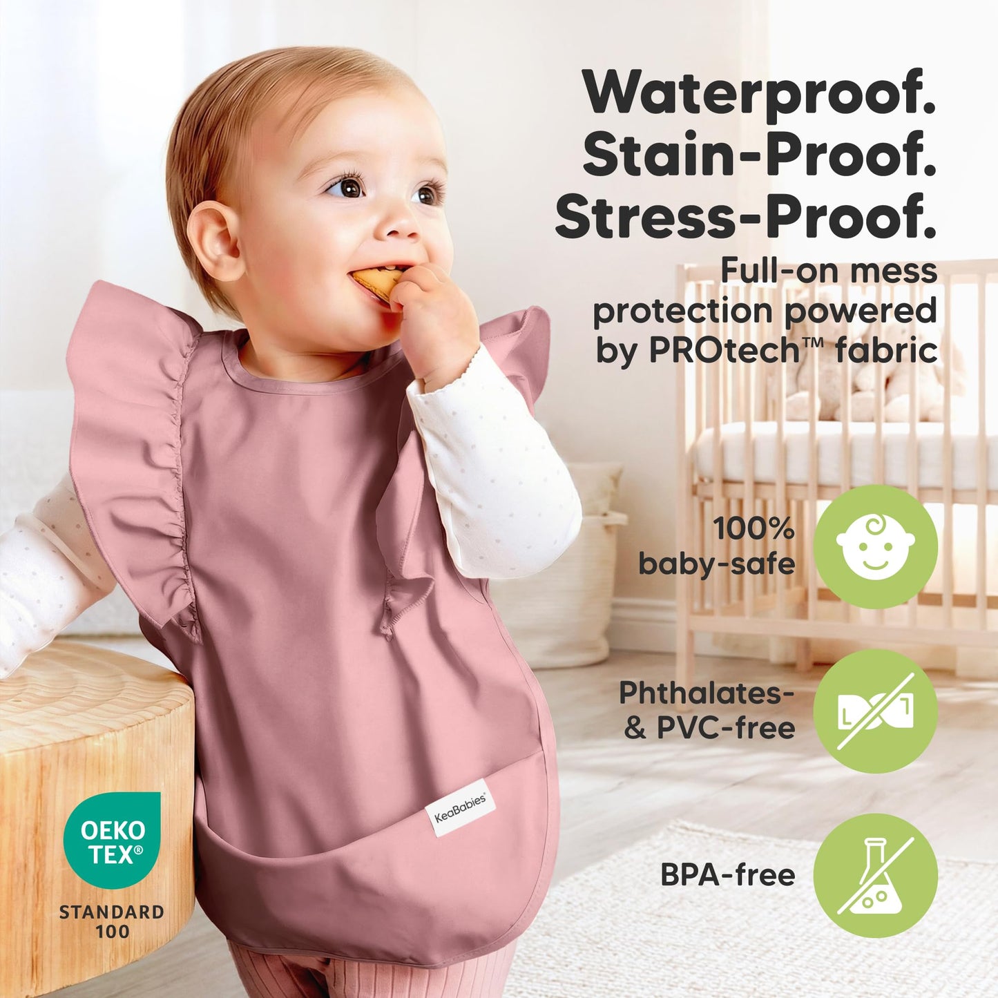 KeaBabies - Baberos impermeables para bebé niña, niño, paquete de 2 baberos ligeros y grandes para comer, colectores de alimentos portátiles, esenciales de alimentación para bebés de 6 a 12 meses