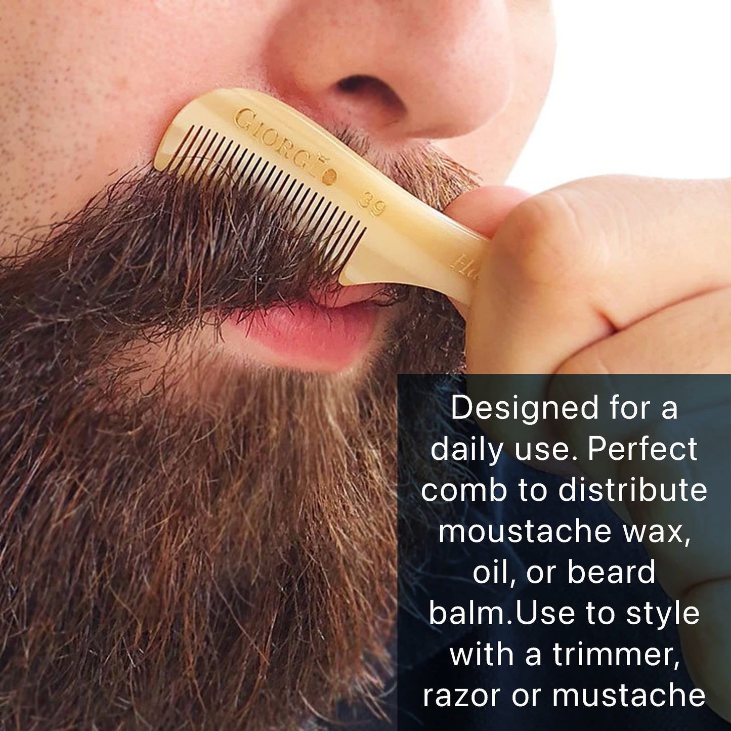 Giorgio G39 Extra Small 2.75 Inch Men's Fine Toothed Beard and Mustache Comb for Facial Hair Grooming and Styling. Wallet Pocket Comb Handmade of Quality Durable Cellulose, Saw-Cut and Hand Polished