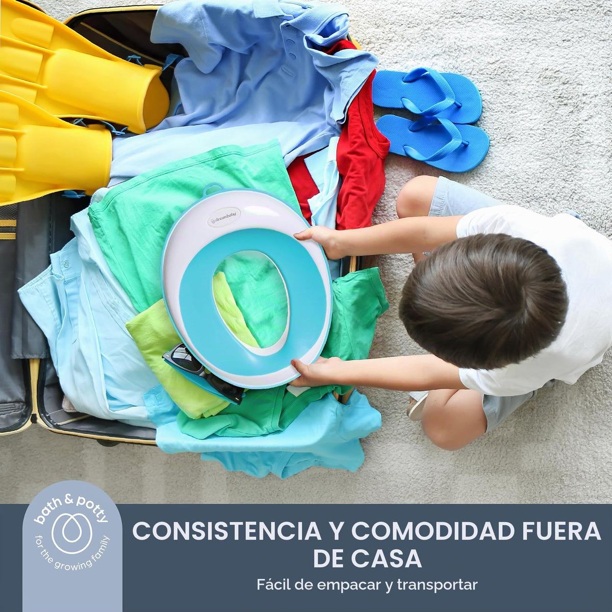 Dreambaby Asiento Entrenador para Baño Infantil, Adaptador de Inodoro Antideslizante y Suave, Portátil, Tamaño Estándar, Blanco con Aqua