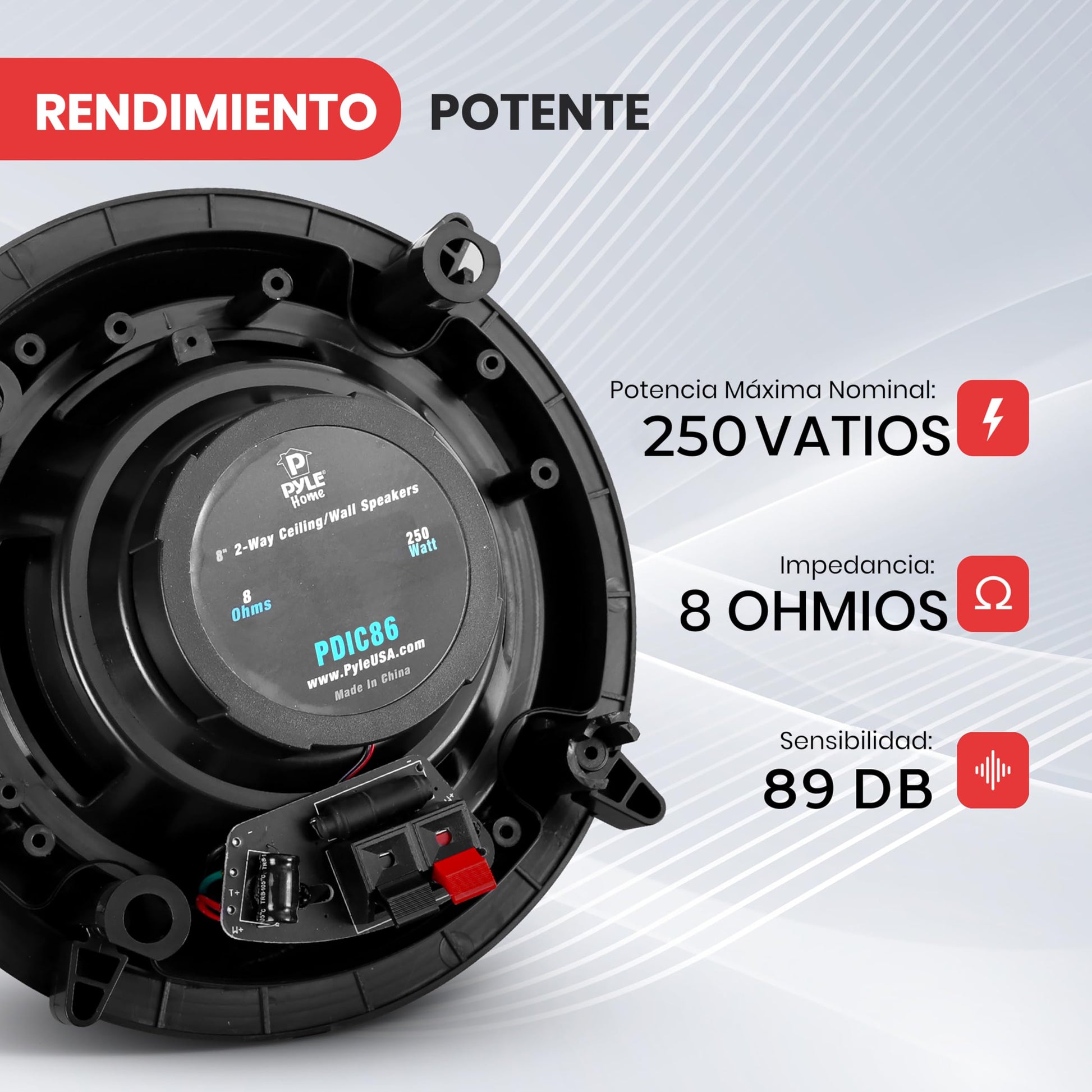 Pyle Par de Altavoces Empotrables de 8 Pulgadas para Techo o Pared de 2 Vías - Sistema de Sonido Estéreo de Rango Completo - Potencia de 250W, Blanco