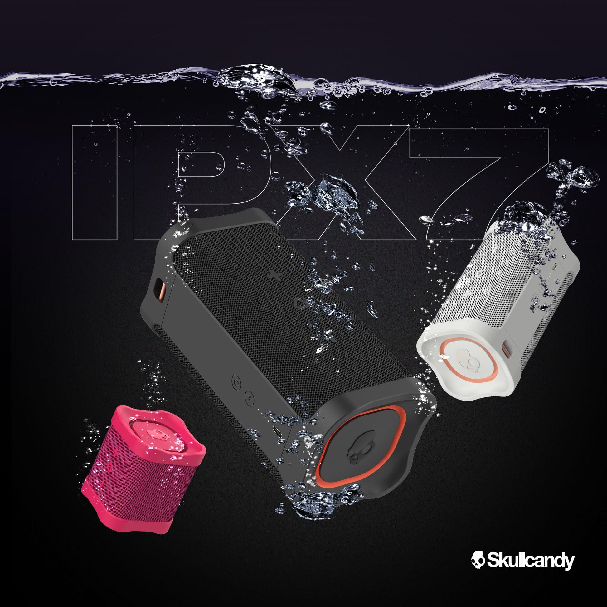 Skullcandy Terrain Mini Altavoz inalámbrico Bluetooth – Altavoz portátil Impermeable IPX7 con radiadores pasivos Personalizados duales, batería de 14 Horas, muñequera de Nailon y estéreo inalámbrico