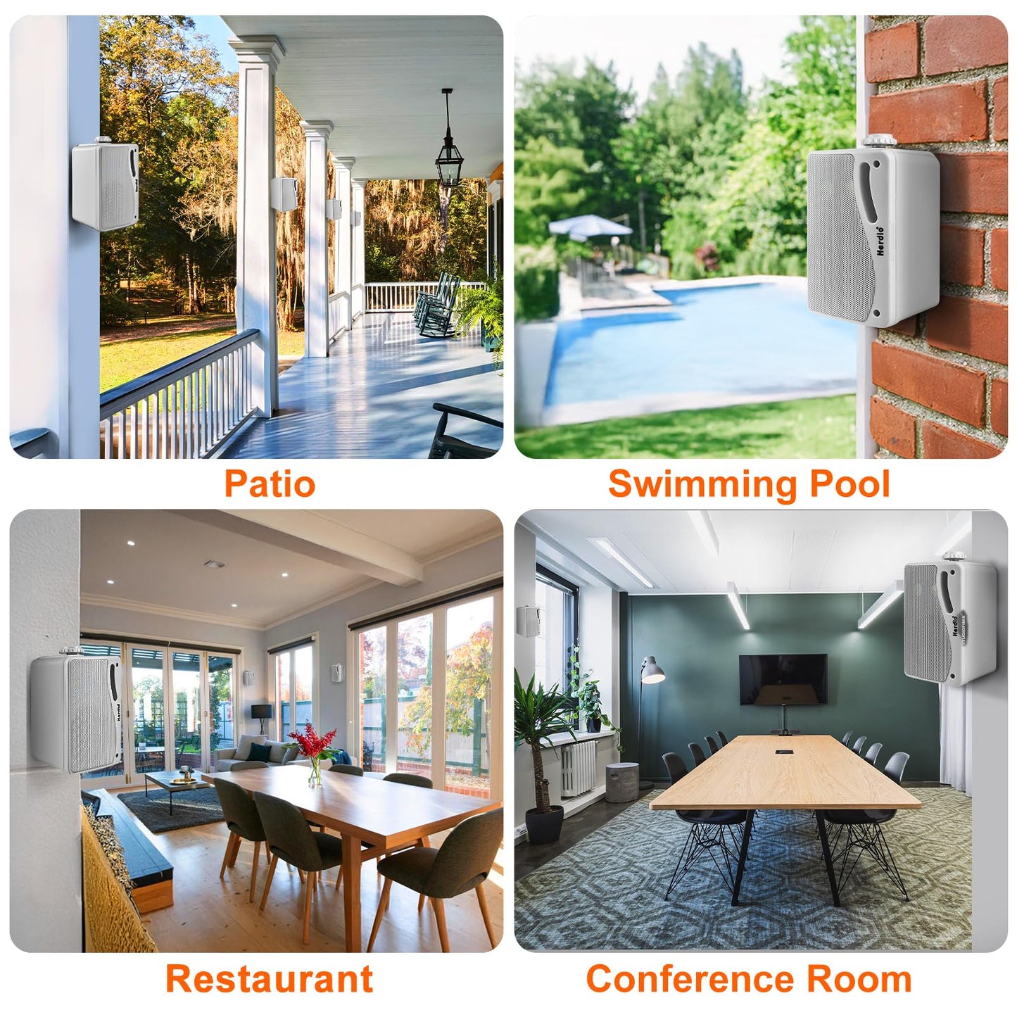 Herdio Altavoces Bluetooth impermeables para exteriores de 3.5 pulgadas, sistema de altavoces de montaje en pared con graves potentes de 400 W, para el hogar, patio, jardín, porche, cubierta
