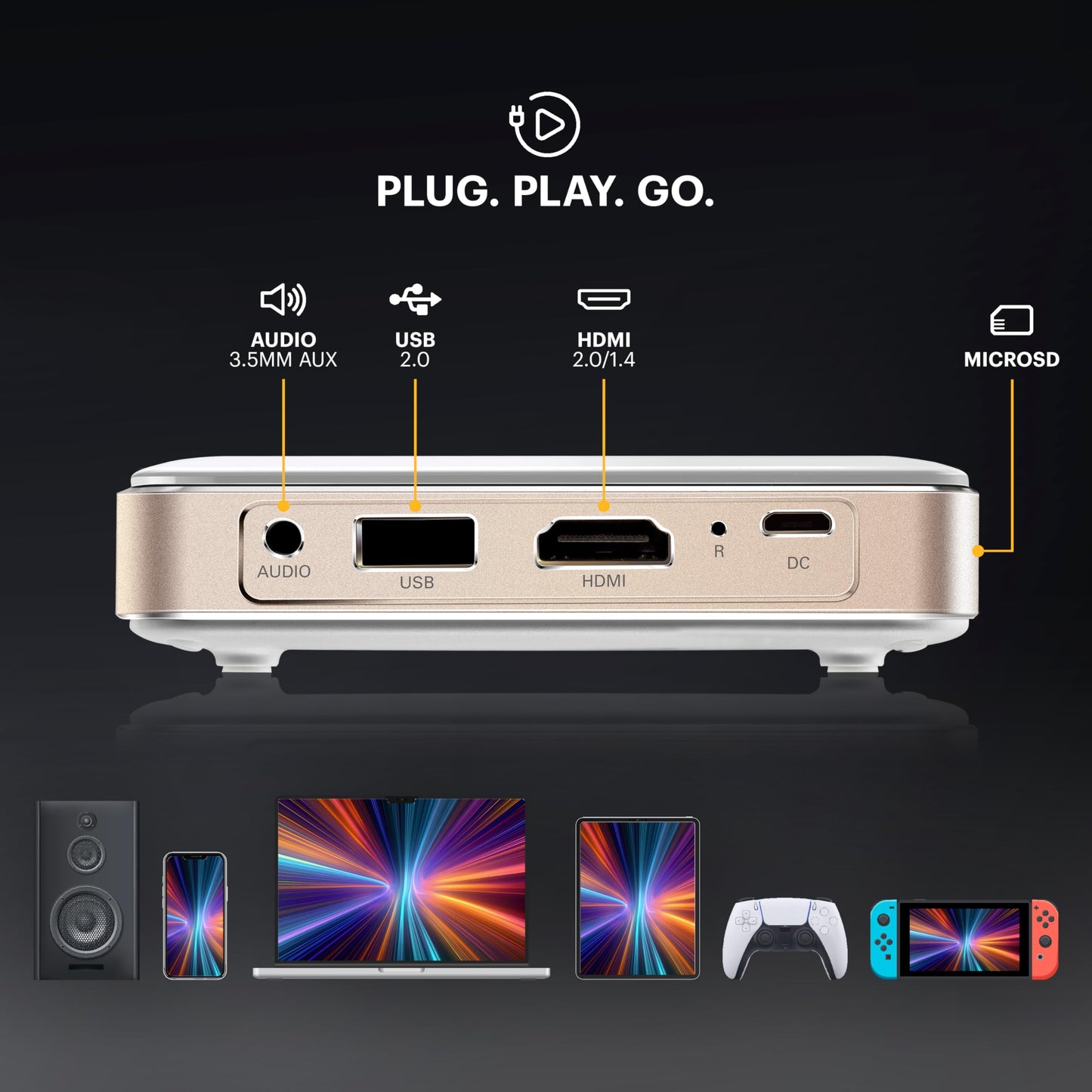 Kodak Luma 150 Mini proyector inalámbrico Pico - DLP, soporta 1080p, altavoz integrado y batería recargable, HDMI/USB/microSD, estuche de viaje incluido