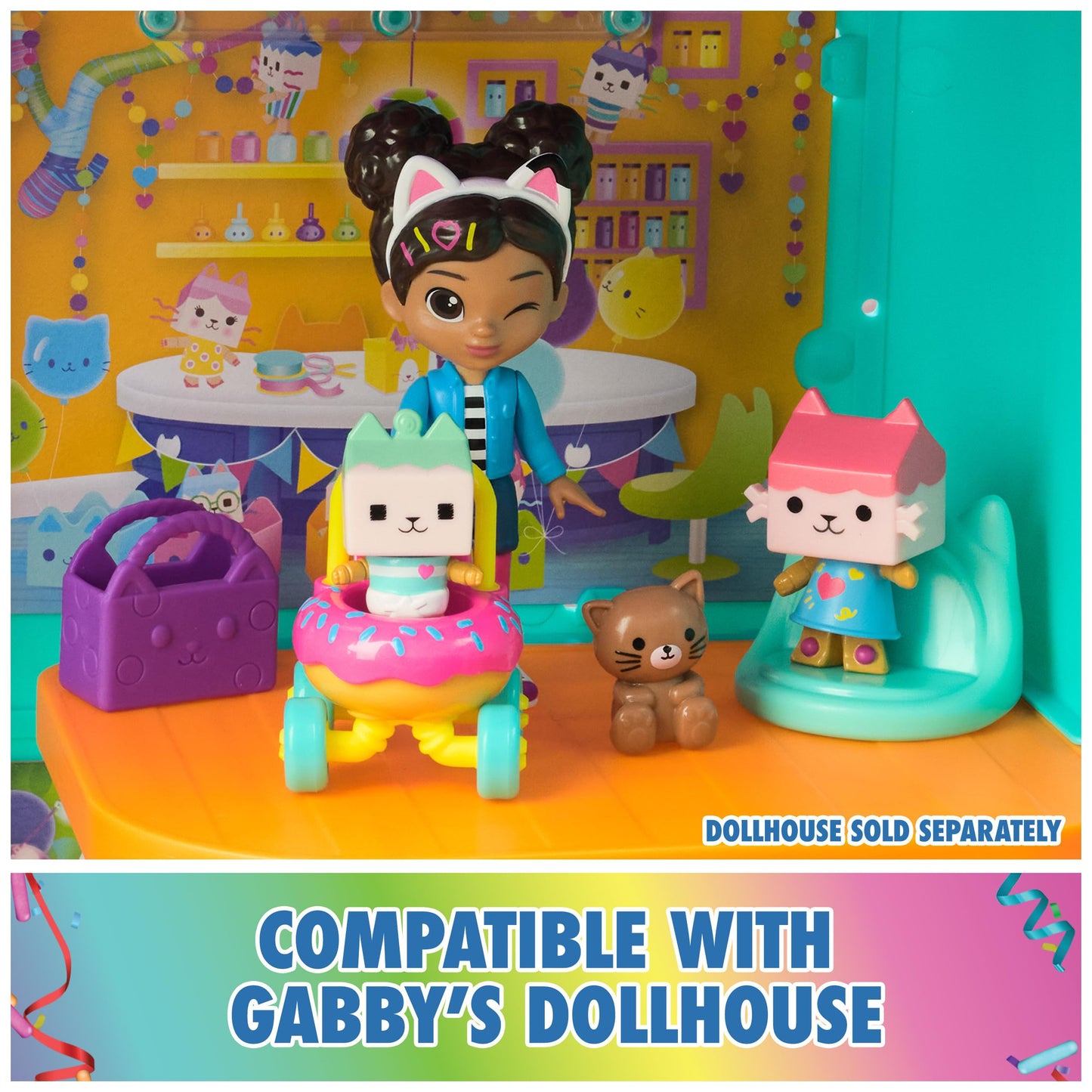Gabby's Dollhouse, Set de Figuras 'Gabby', Cuidado de Gatitos con Gabby, Bebé Caja y Bebé Caja Benny, Juguetes Sorpresa y Accesorios para la casa de muñecas