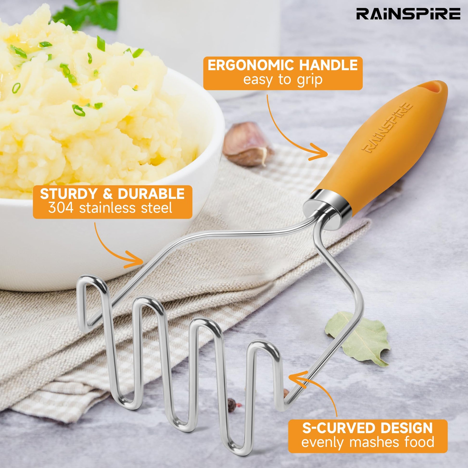 Triturador de Patatas Rainspire Acero Inoxidable con Mango Antideslizante Duradero