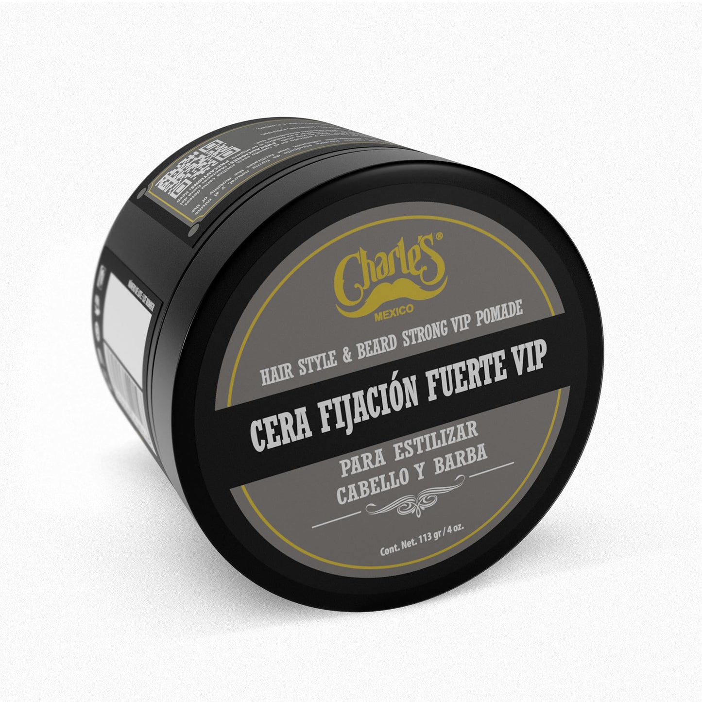 Charle's - Cera para Cabello Fijación Fuerte VIP 113g - Terminado Brillante - Con Aceite de Ricino - Hidrosoluble - Sin Residuos - Pomada para Cabello Barba y Bigote - Ideal Para Estilos Clásicos