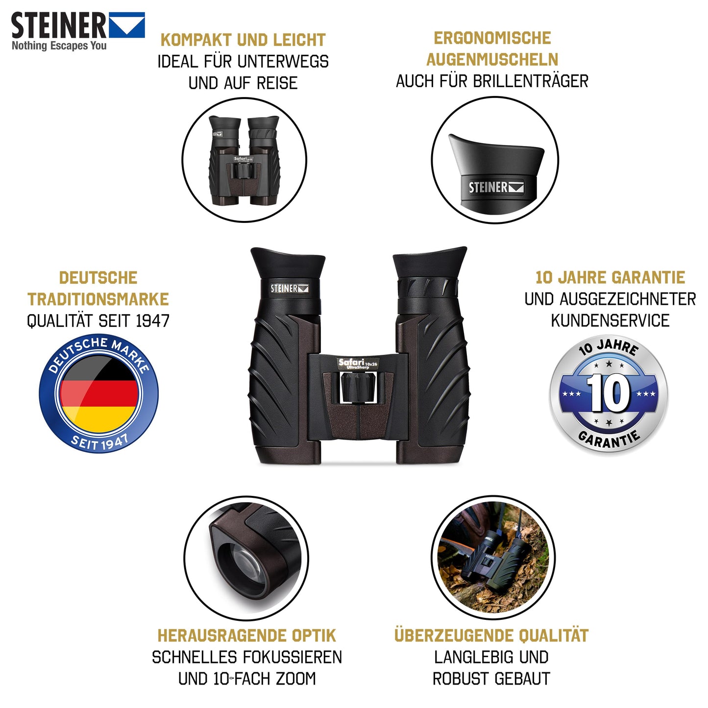 Steiner Safari UltraSharp - Binoculars, color negro (10 X 26)