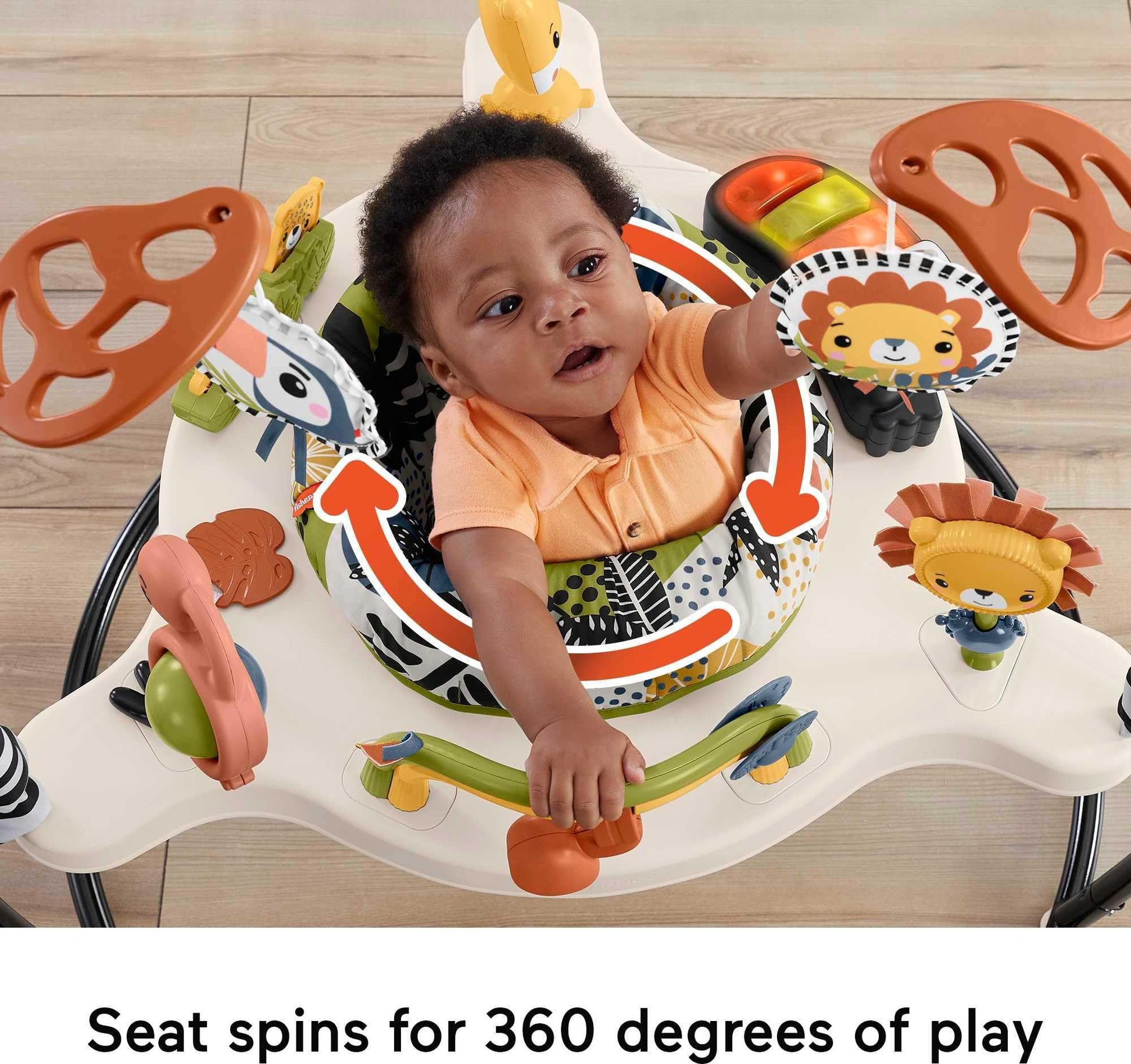 Fisher-Price Baby Bouncer Palm Paradise Jumperoo Centro de actividades con luces musicales sonidos y juguetes de desarrollo