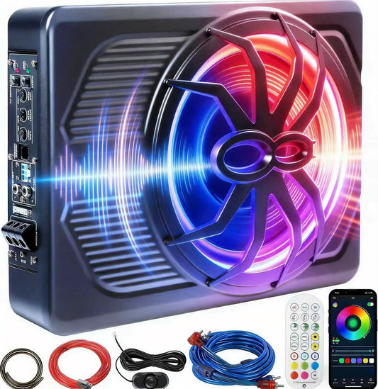 Subwoofer de Coche de 1000 W con Control de aplicación y luz de Color, subwoofer Delgado de 10 Pulgadas con Amplificador Incorporado y Entrada de Alta Velocidad, subwoofer de Altavoz de Graves para
