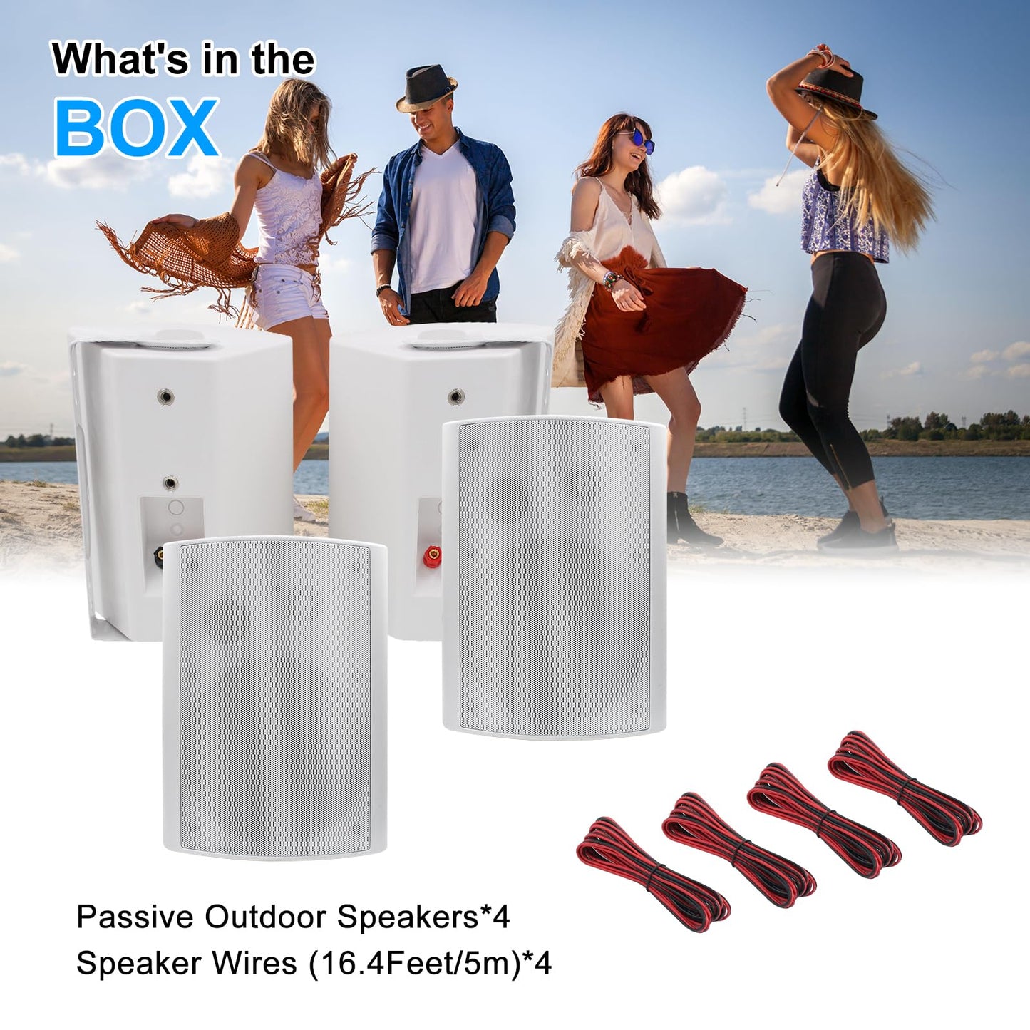 Herdio Bocinas para Exterior,6.5 Pulgadas 800W Altavoces para Exteriores, Resistente al Agua, Adecuado para el hogar, Patio, Terraza,Patio Trasero(4 Altavoces,Blanco)