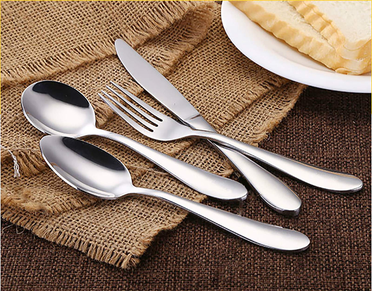 VANRA Juego de cubiertos para niños de 4 piezas de acero inoxidable 18/10, juego de vajilla para niños, juego de cubiertos plateados, utensilios de cena para niños pequeños (acabado cromado) (1 tenedor + 2 cucharas + 1 cuchillo)
