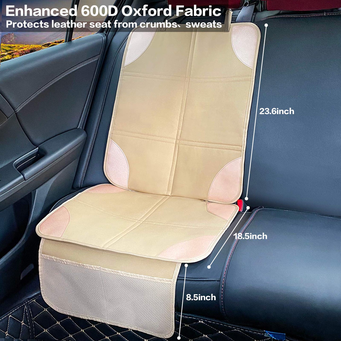 Meolsaek Protector de asientos de piel de coche, respaldo acolchado antideslizante, no deja marcas, más grueso, se adapta al asiento infantil, para SUV, sedán, camioneta, paquete de 2 unidades, beige