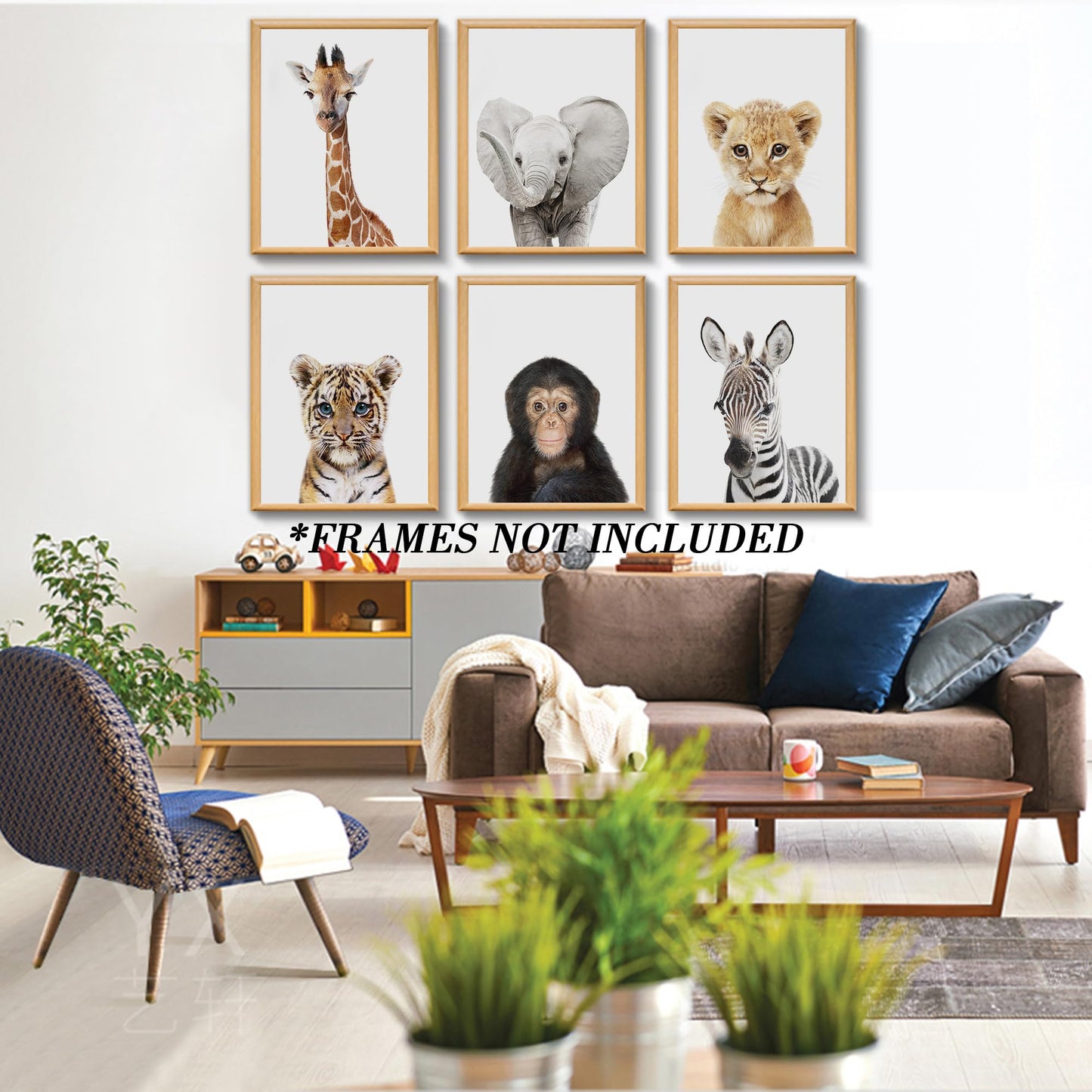 Juego de 6 decoraciones de pared para bebé Safari – Cuadro lindo animal impreso en lona, regalos de menos de 20 dólares para habitación de bebés y niñas, arte de pared sin marco