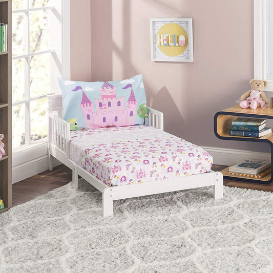 EVERYDAY KIDS Juego de 3 piezas para cama infantil con sábana bajera ajustable, sábana encimera y funda de almohada - Tierra de Princesas - Juego de sábanas para niñas pequeñas de microfibra suave y