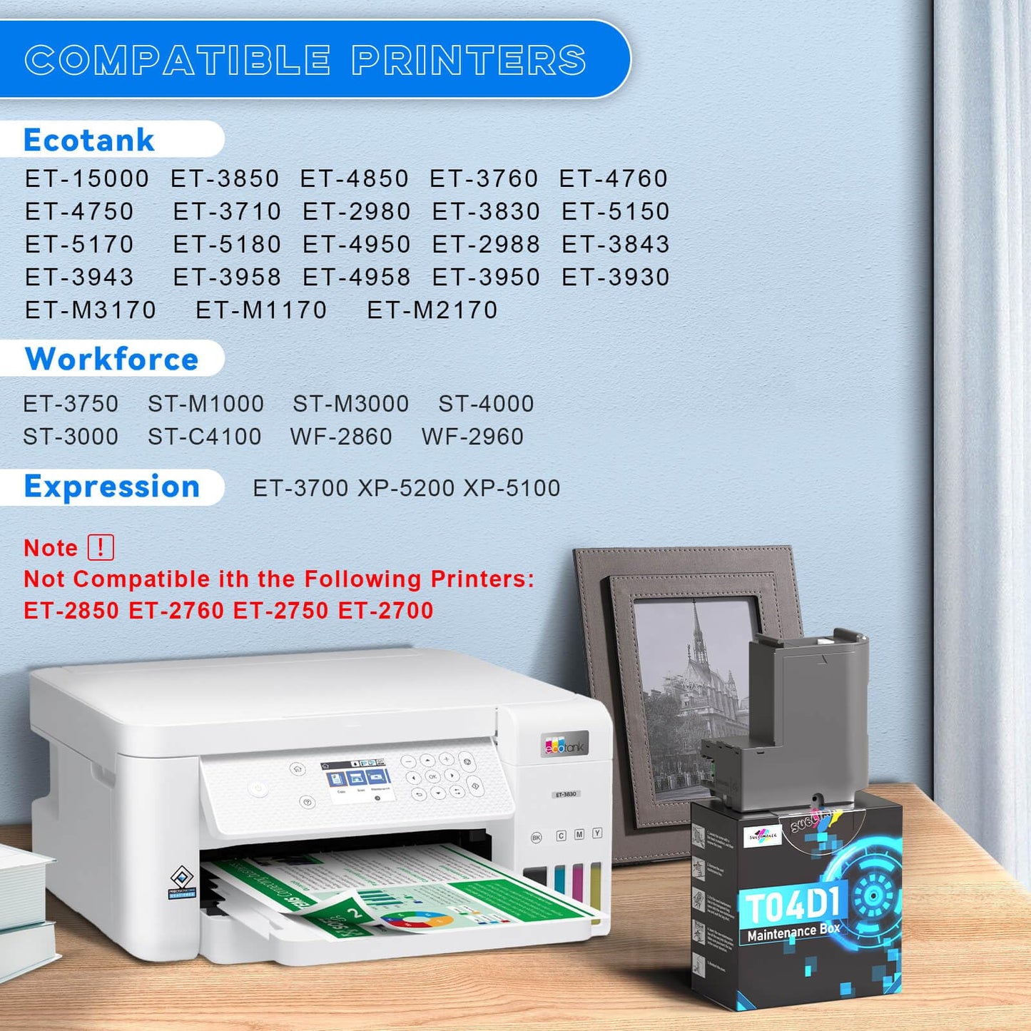 Caja de Mantenimiento EcoTank T04D1 para Modelos ET-15000 ET-3760 y Más