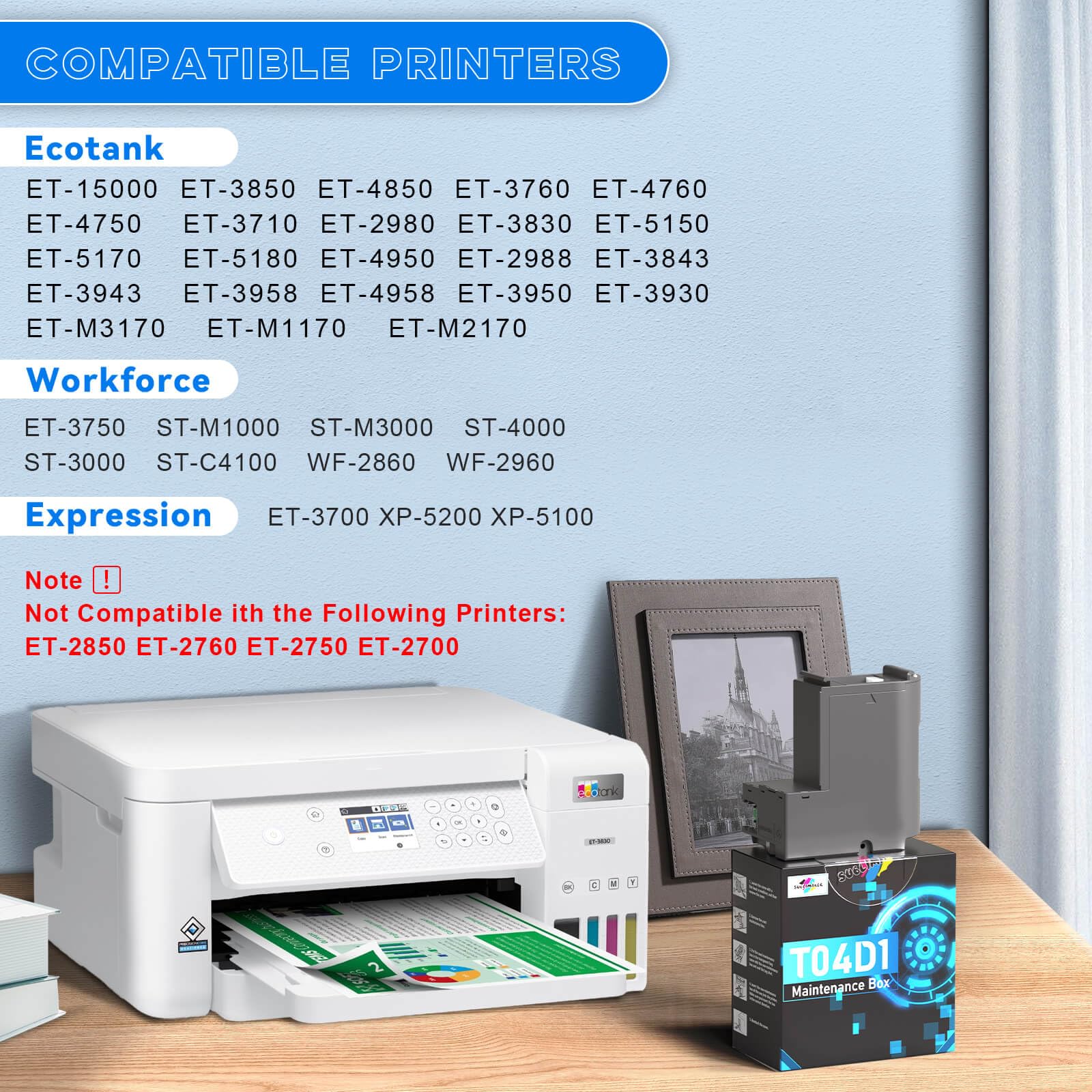 Caja de Mantenimiento EcoTank T04D1 para Modelos ET-15000 ET-3760 y Más