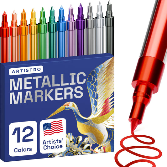 ARTISTRO - Bolígrafos metálicos para pintura de roca, piedra, cerámica, vidrio, madera, tela, guijarros, diarios de álbumes de recortes, álbumes de fotos, tarjetas Juego de 12 marcadores de pintura