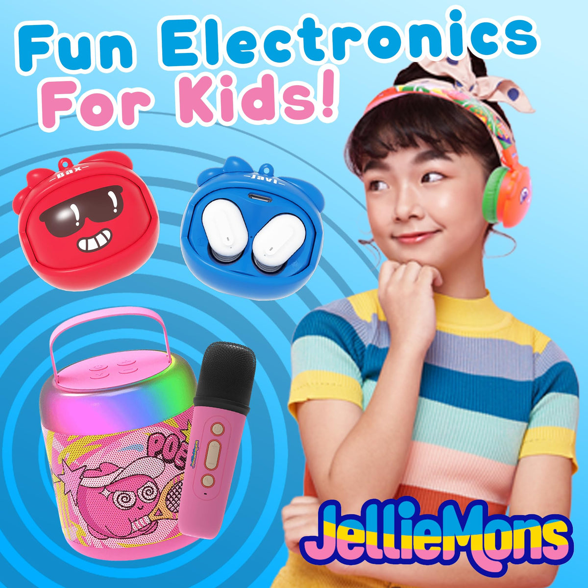 Altavoz Inalámbrico JellieMons Rosa con Sonido Estéreo y Emparejamiento TWS para Niños