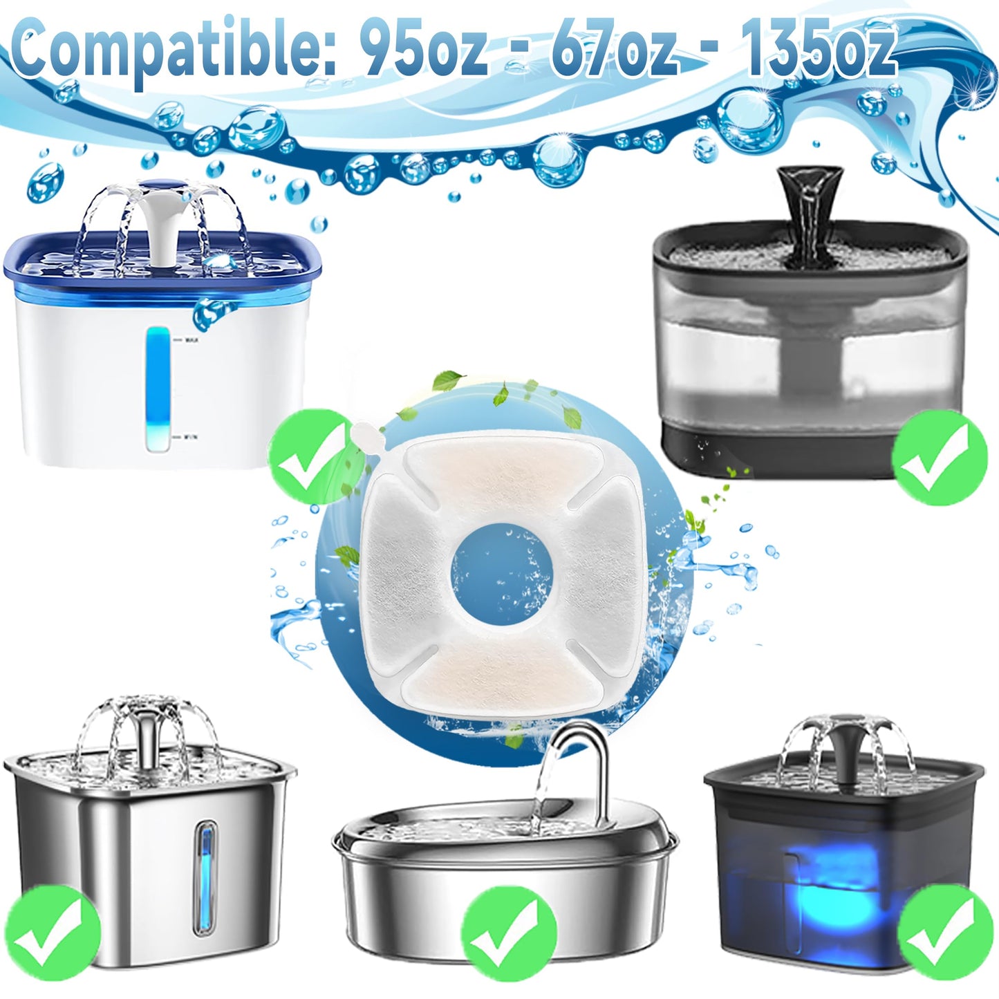 Filtros de Repuesto OPISICEN para Fuente de Agua VEKEN Blanca de 2.8 L para Gatos y Perros