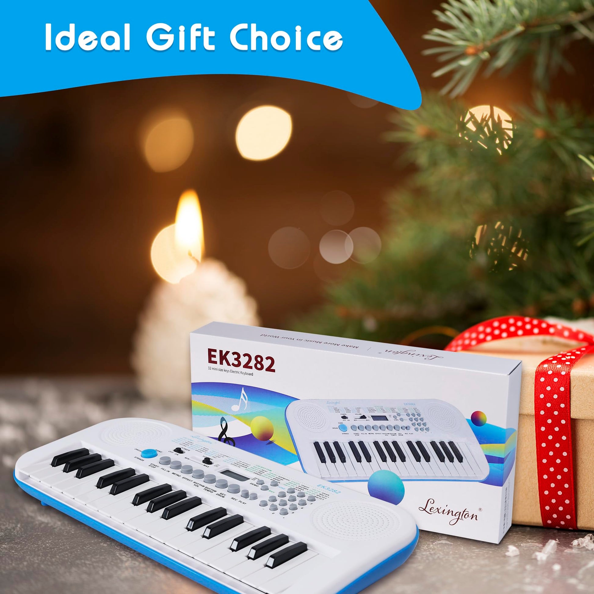 Lexington Teclado eléctrico de 32 teclas, pequeño piano digital para principiantes, mini regalo musical portátil (EK3282, blanco)