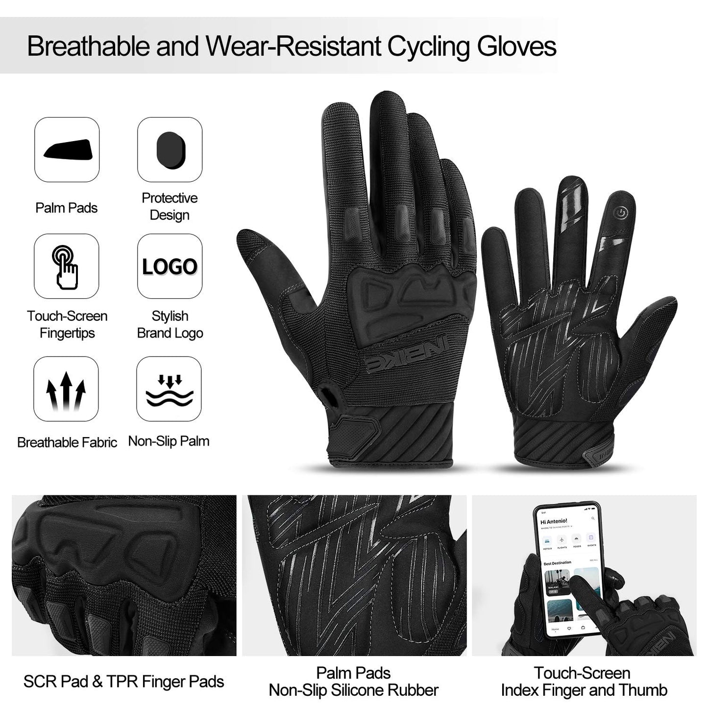 INBIKE - Guantes de bicicleta de montaña para hombre, protectores de nudillos, acolchados para hombre, transpirables, para MTB, motocross, carreras, Dirtbike