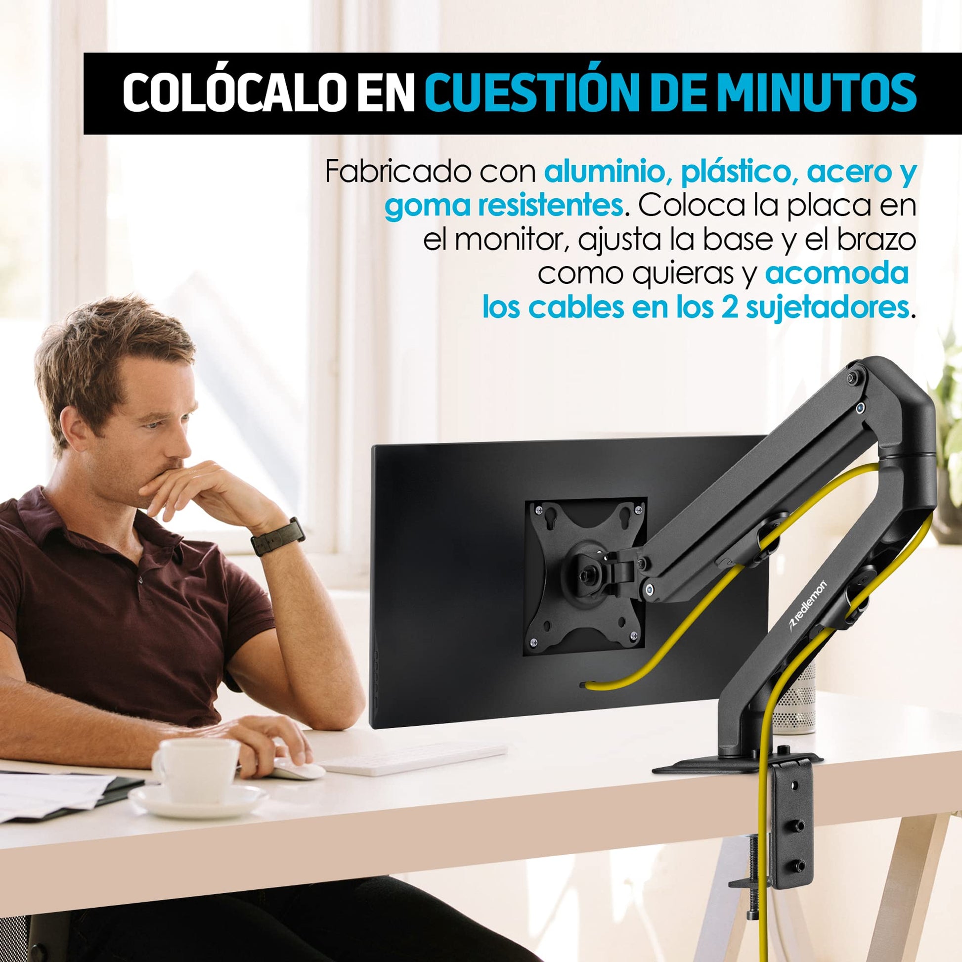 Soporte Hidráulico Redlemon Negro para Monitor de hasta 27 Pulgadas con Ajuste Multidireccional para Escritorio