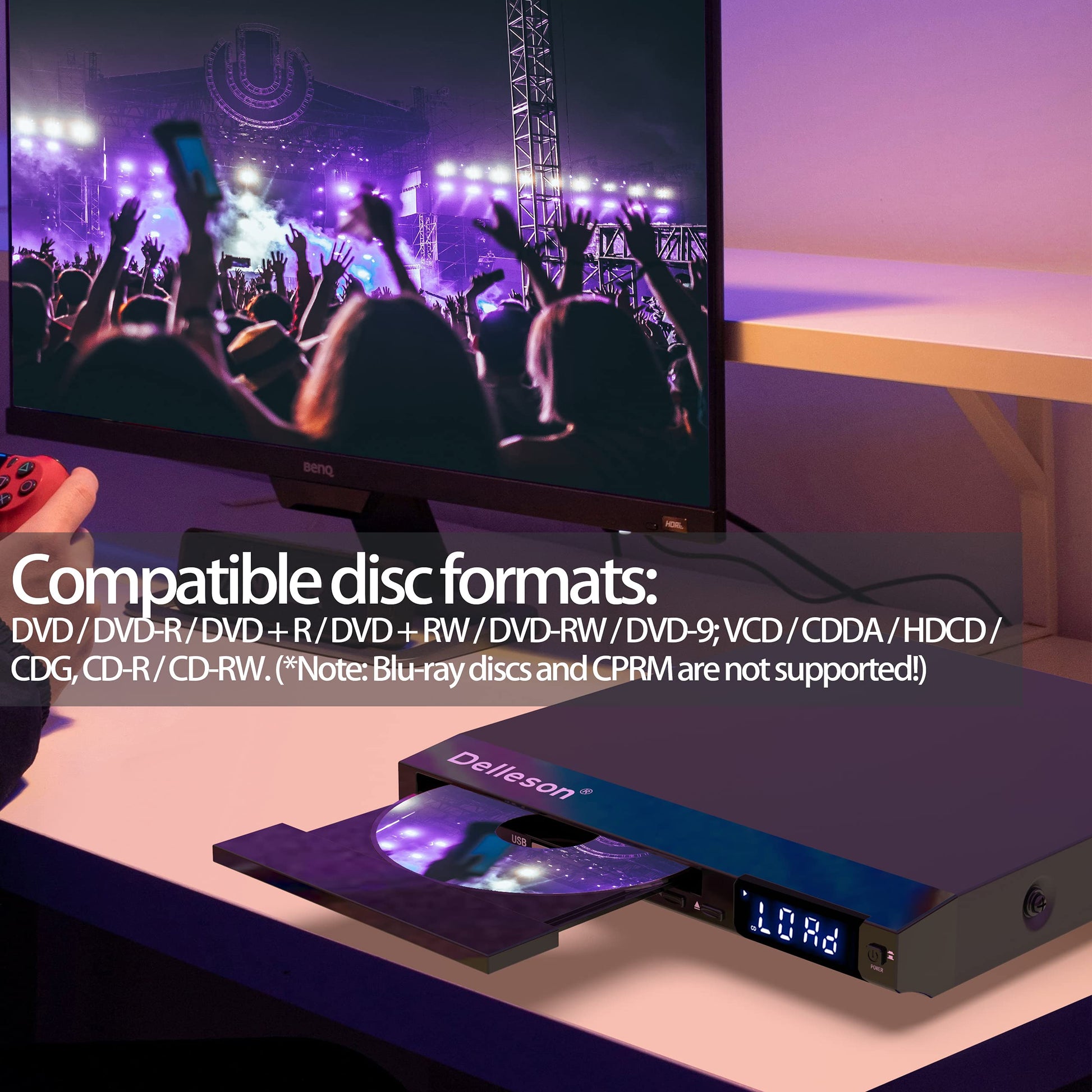 Reproductor de DVD Compacto All Region Free con Conector de Micrófono Negro y AV para TV