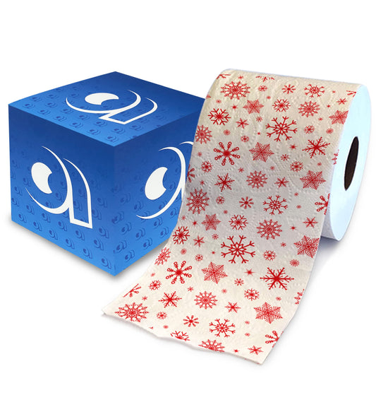 Papel Higiénico Impreso Printed TP Copos de Nieve Rojos Navidad Decoración Divertida